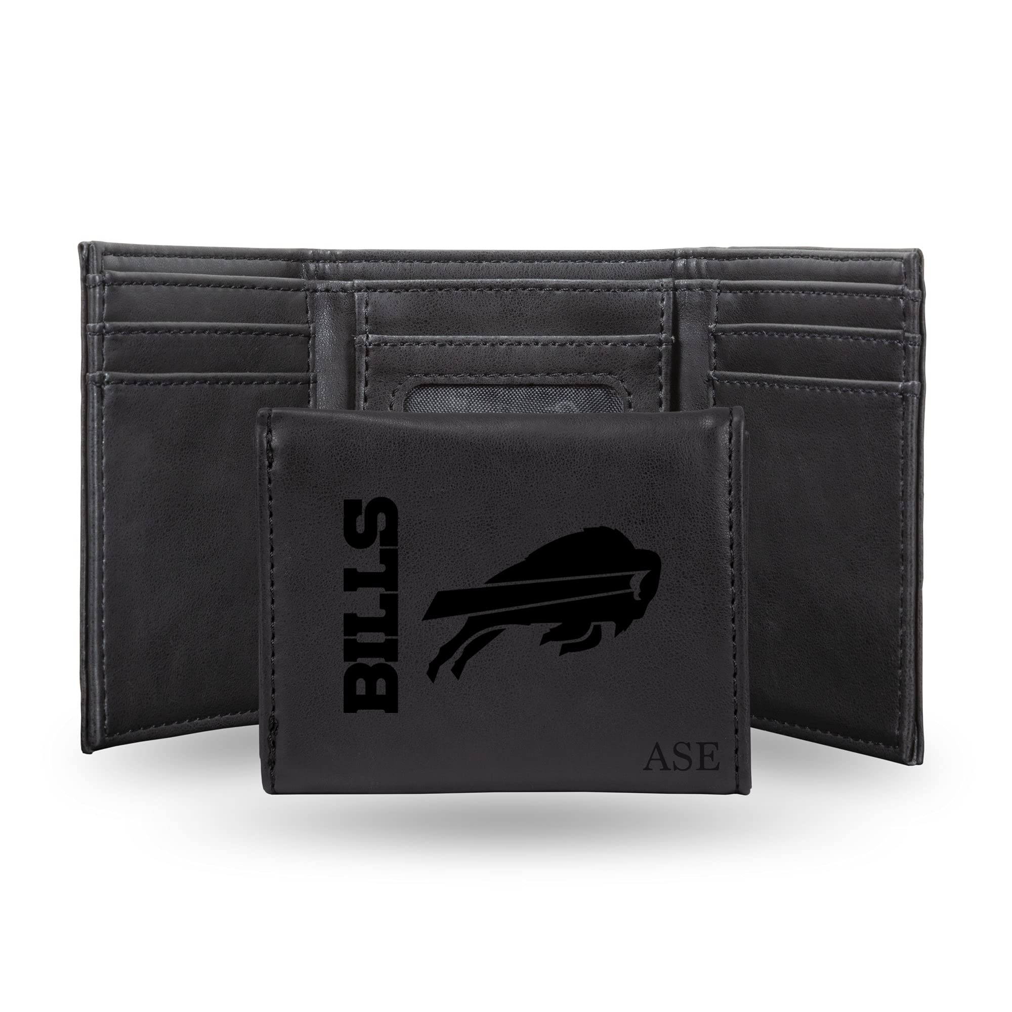 Rico Industries NFL Football Buffalo Bills Black Personalized-Custom Laser Engraved Tri-fold Wallet - Slim Wallet