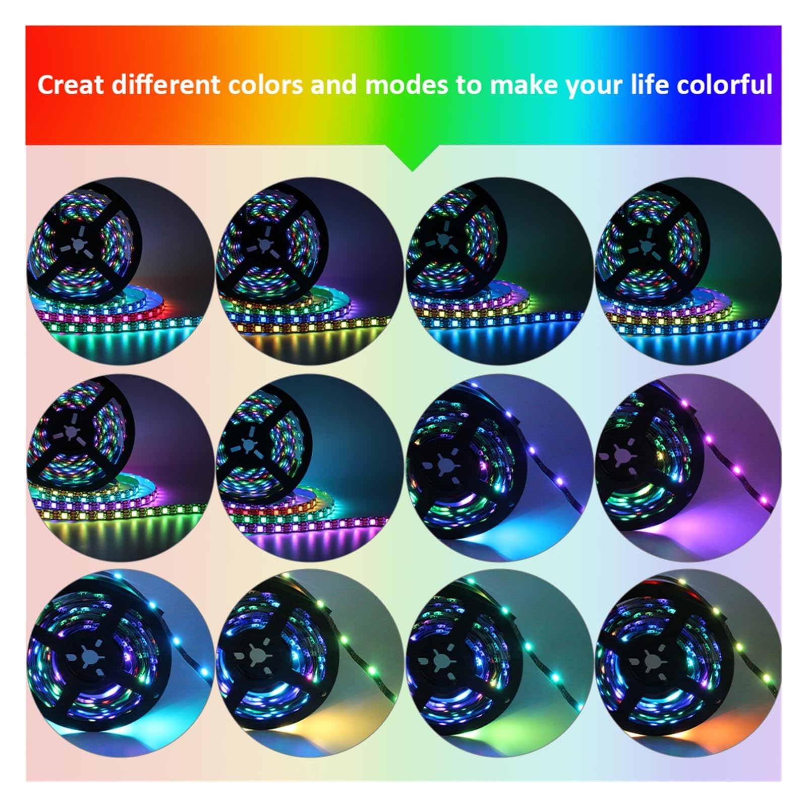 Tira de LED RGBIC de 5V WS2812B SMD 5050 300 LED, PCB negro, cinta de luz Digital direccionable individualmente a prueba de agua(IP65 WATERPROOF_5M)