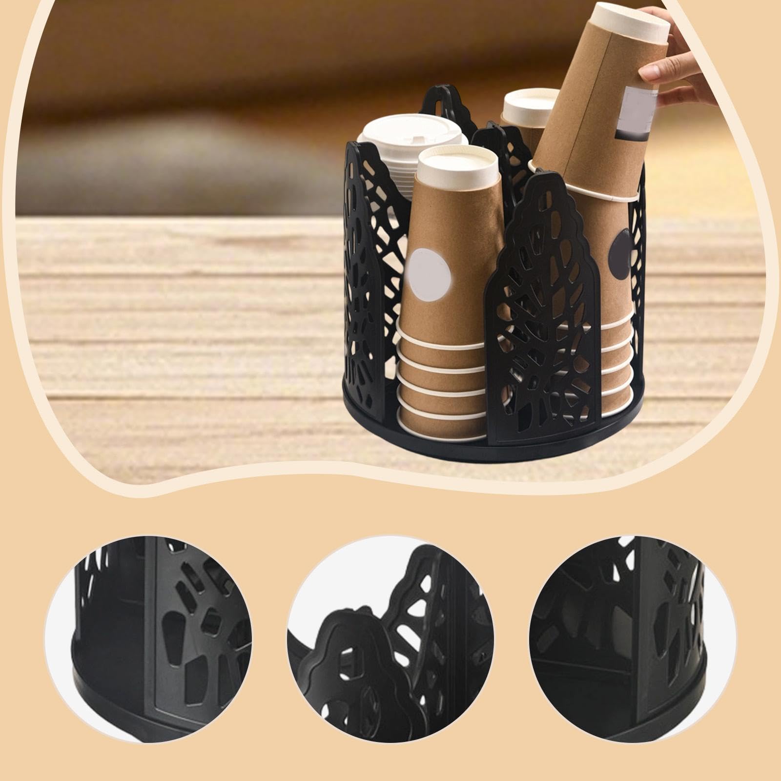 Dispenser Porta Bicchieri Carta Supporto Rotante Organizer Multifunzione PS Plastica Solida Adatto a Soggiorno, Nero