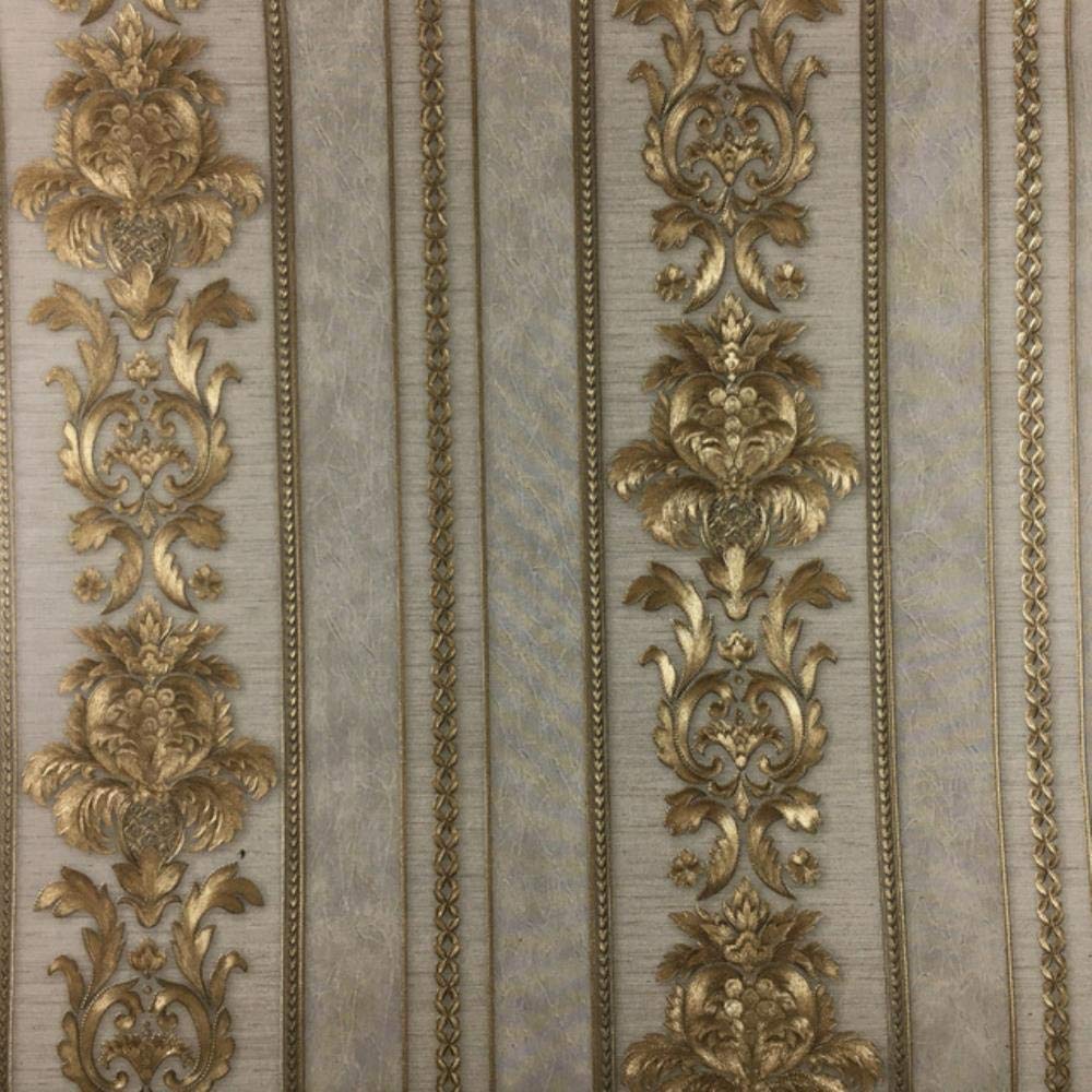 Cllym Beige-Grey Gold Textured Luxury Classic 3D Damask Wallpaper Bedroom Living Room Home Decor Waterproof Vinyl PVC Wall Paper Roll,2,10mx53cm