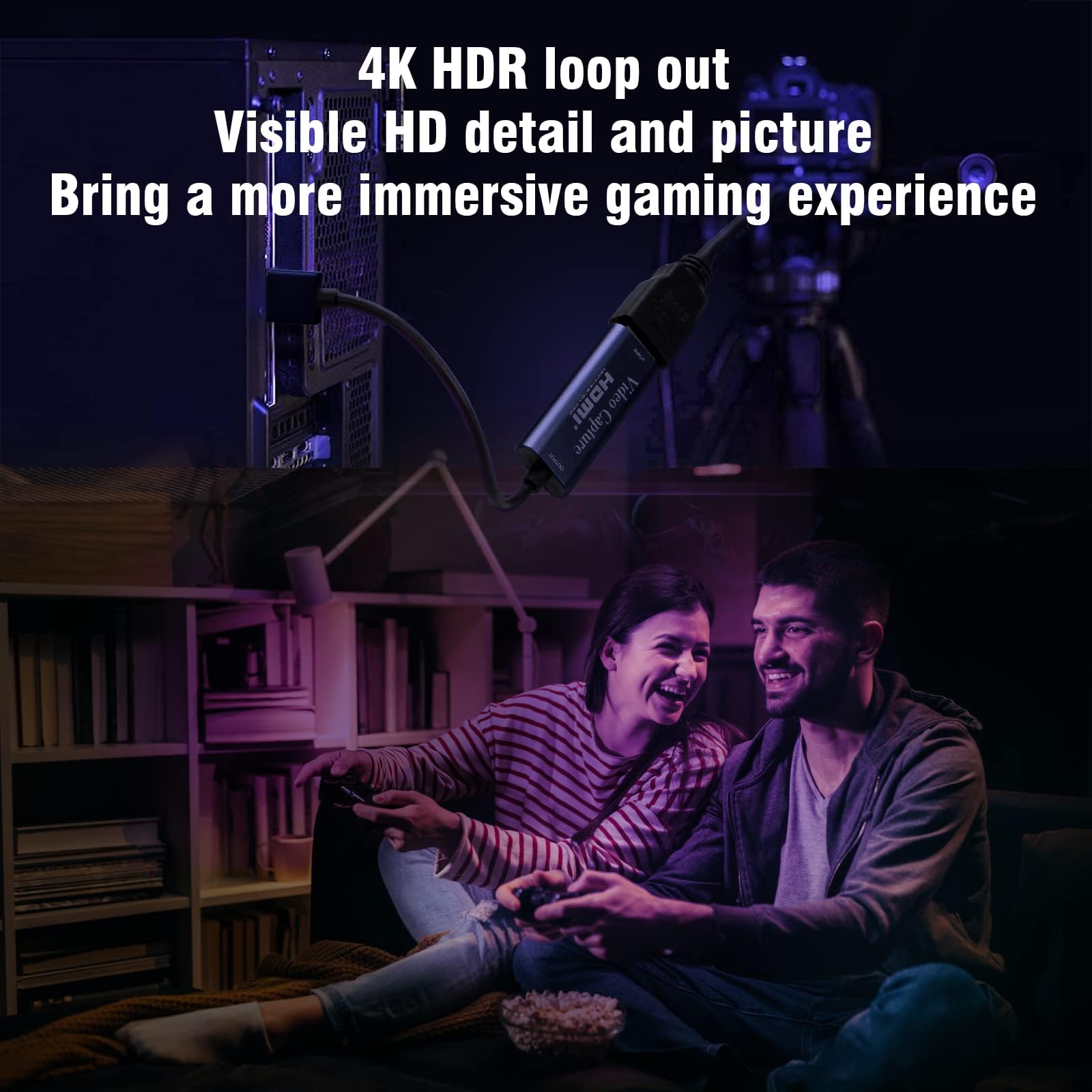 Carte de Capture vidéo, Fulfalic 4K HDMI vers USB, Carte de Capture Full HD 1080p, Capture de Jeu vidéo HDMI pour éditer vidéo/Jeu/Streaming/Cours en Ligne (Noir)