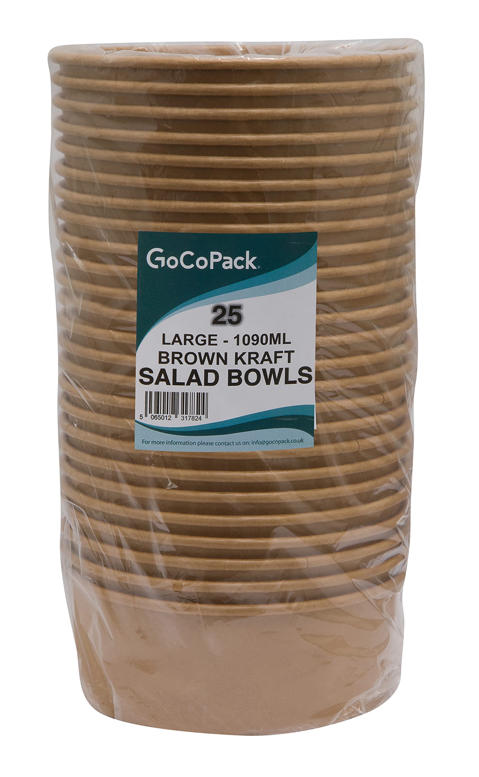 Kraft Salad Bowls: Pack of 25 Brown-Kraft Paper Salad Bowls - Perfect for Hot Food and for Salads - Available in A Range of Sizes and with Option to Buy Lids (Bowl - Large - 1090ml)