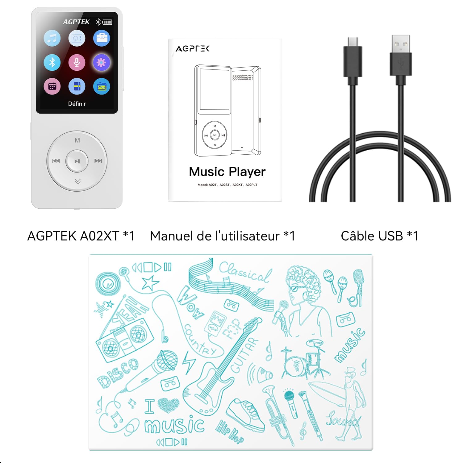 AGPTEK Lecteur MP3 Bluetooth 5.3 32Go,1,8 "Baladeur MP3 Numérique