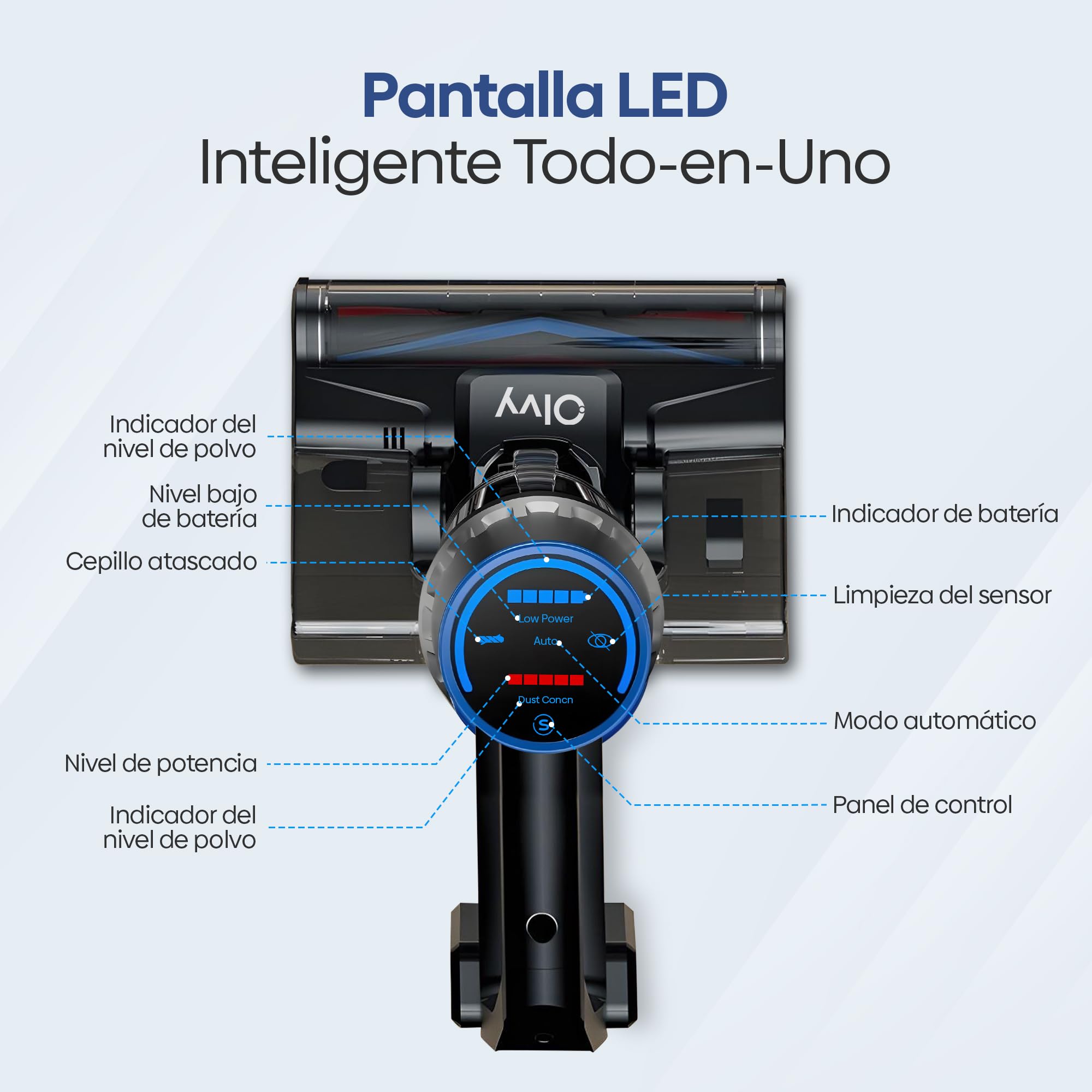 Olvy Aspiradora inalámbrica función de fregado – Aspiradora 2 en 1 sin Bolsa – Potencia de succión de 35.000 Pa, 5 Niveles – Pantalla LED – Ligera con Filtro HEPA y Accesorios