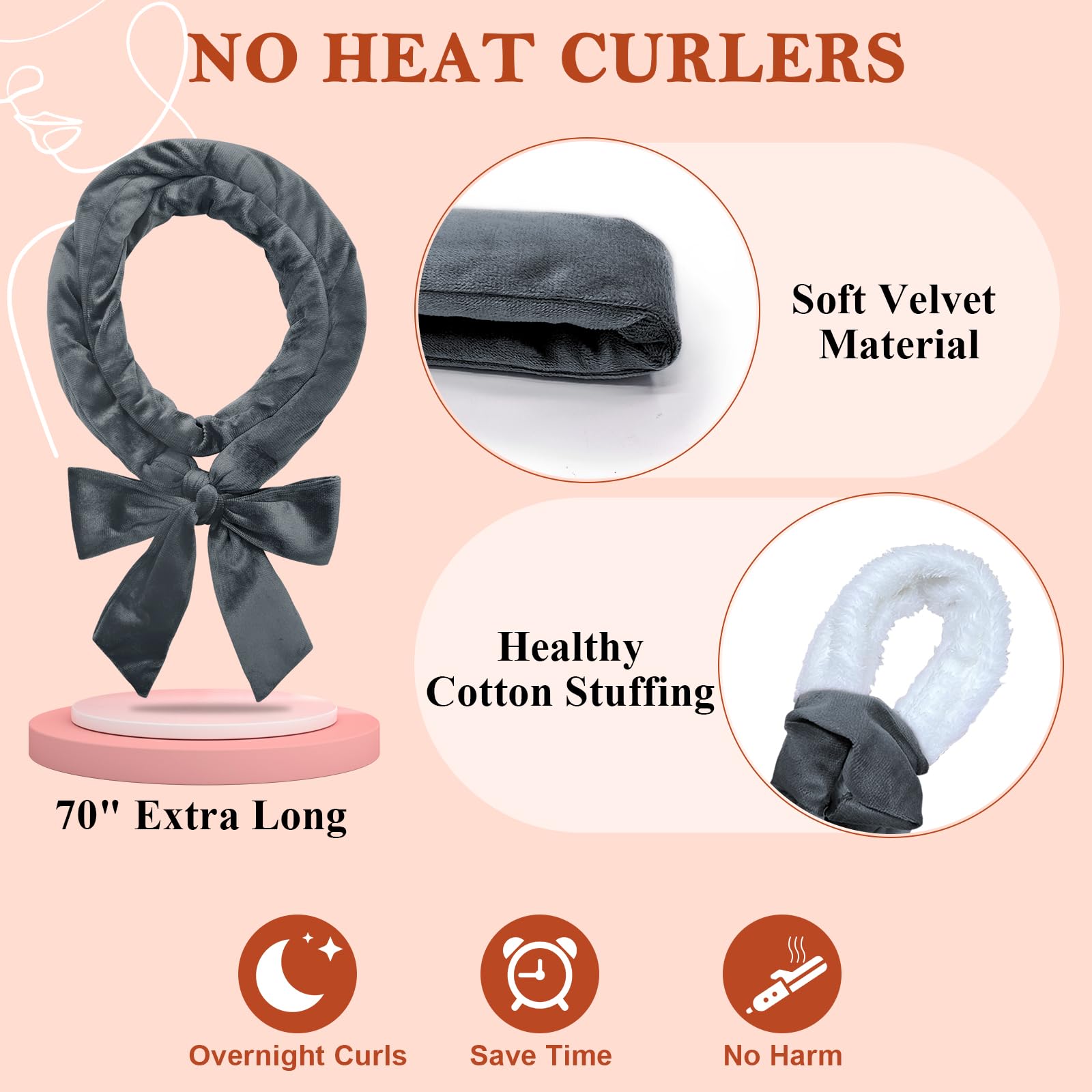 weiwei Heatless Curlers Headband, Heatless Overnight Curls Hair Curlers No Heat, 70" Soft No Heat Hair Curlers - Image 3