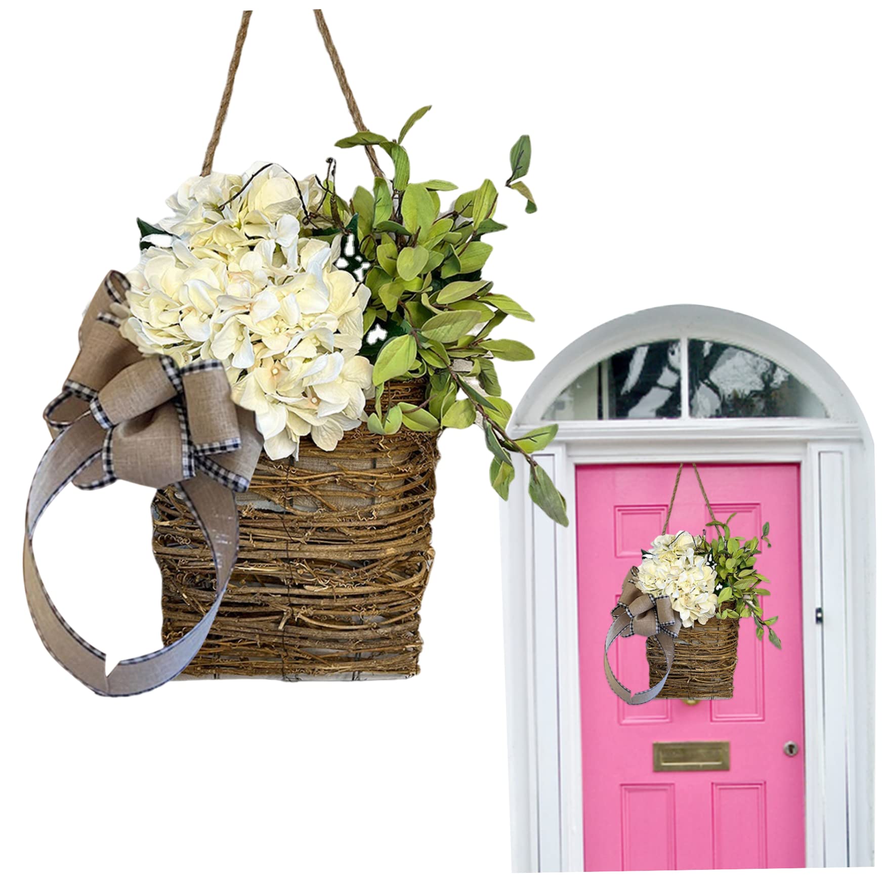 Ghirlanda di cestini per porta di fiori di campo 13, 78 pollici..Ghirlanda di primavera artificiale da appendere alla porta d'ingresso, cartello di benvenuto primaverile per decorazioni per la casa
