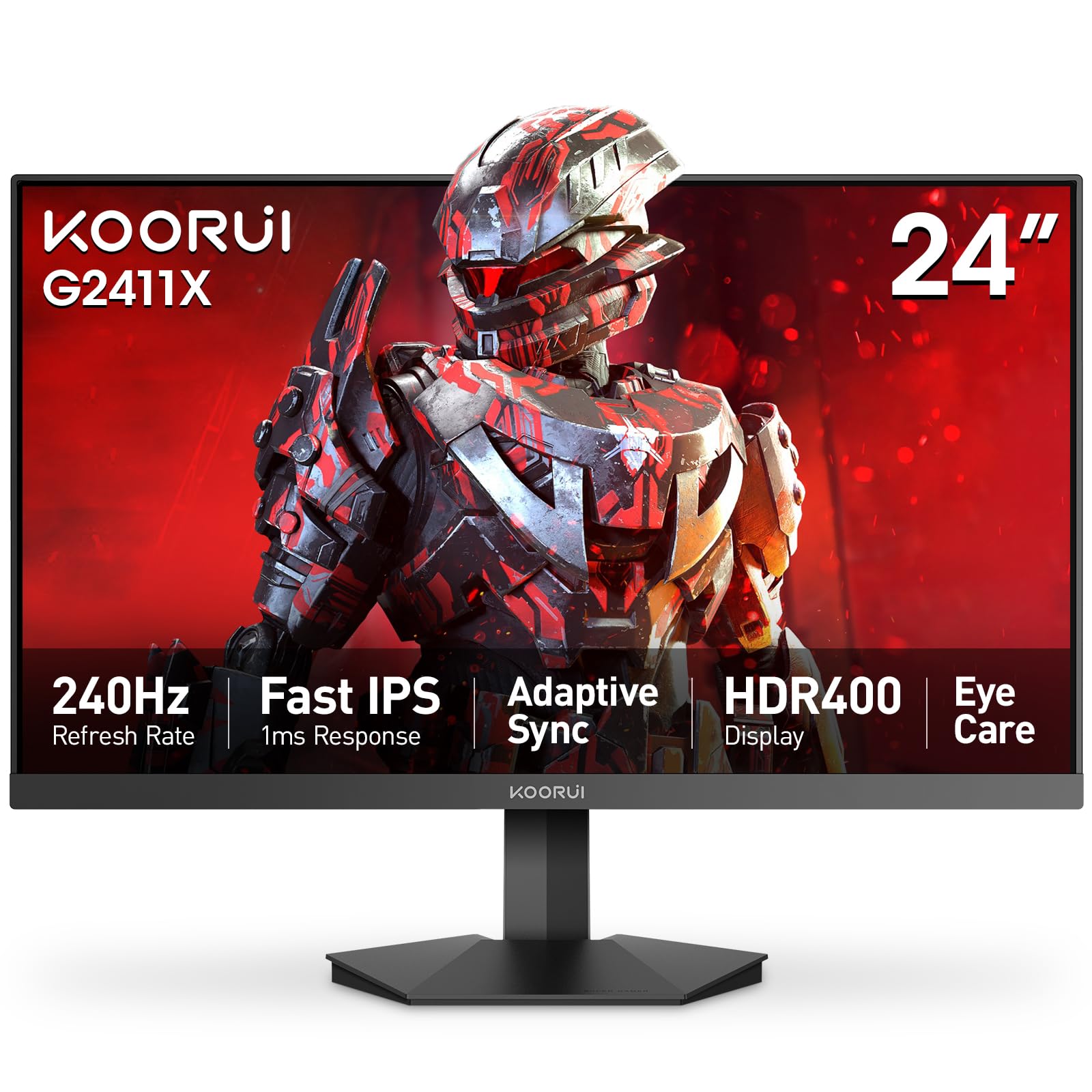 24" Gaming Monitor, 240Hz 1ms Fast IPS, FHD HDR400 Display, 90% DCI-P3 Color Gamut, Adaptive Sync, Ultra Slim Frame, VESA Mountable, HDMI 2.0, DP 1.4