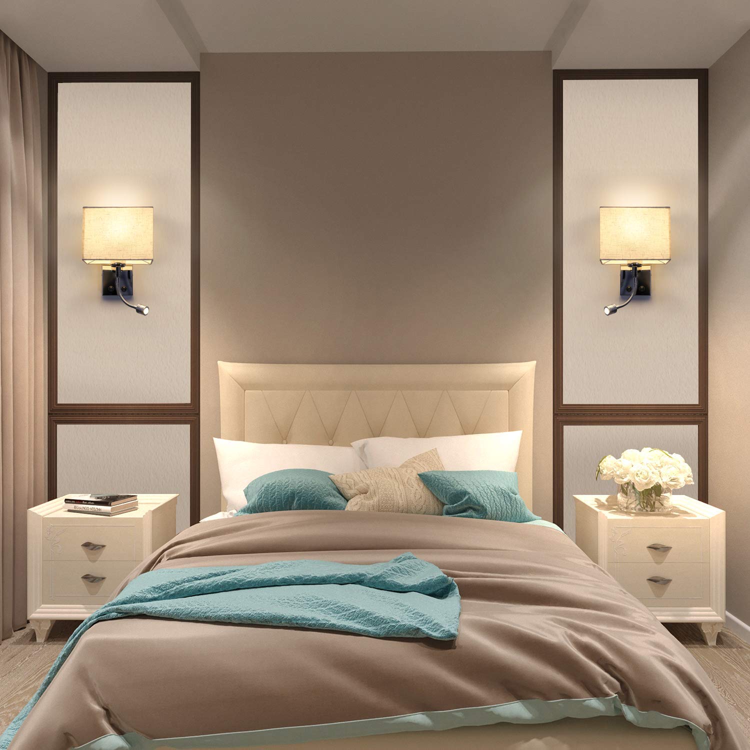 ZMH 2pcs LED Lampada da Parete per Interni Camera da Letto e Soggiorno - Lampada da Lettura con Braccio Flessibile Girevole E27 per Tessuto - Luce di Lettura per Hotel