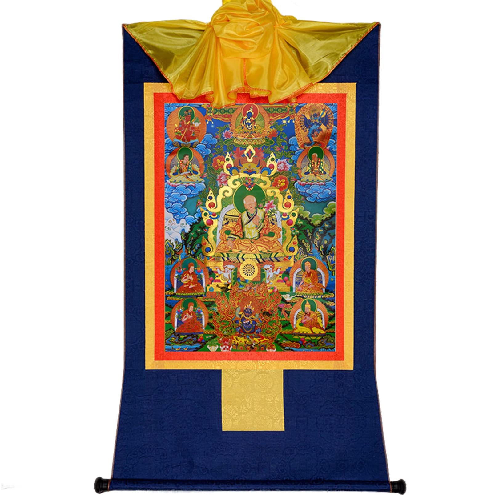 Pittura tibetana Śākyamuni， Pittura tibetana， Than Broccato Thangka buddista tibetano dei cinque antenati Sakya for l'arredamento della camera da letto e del soggiorno