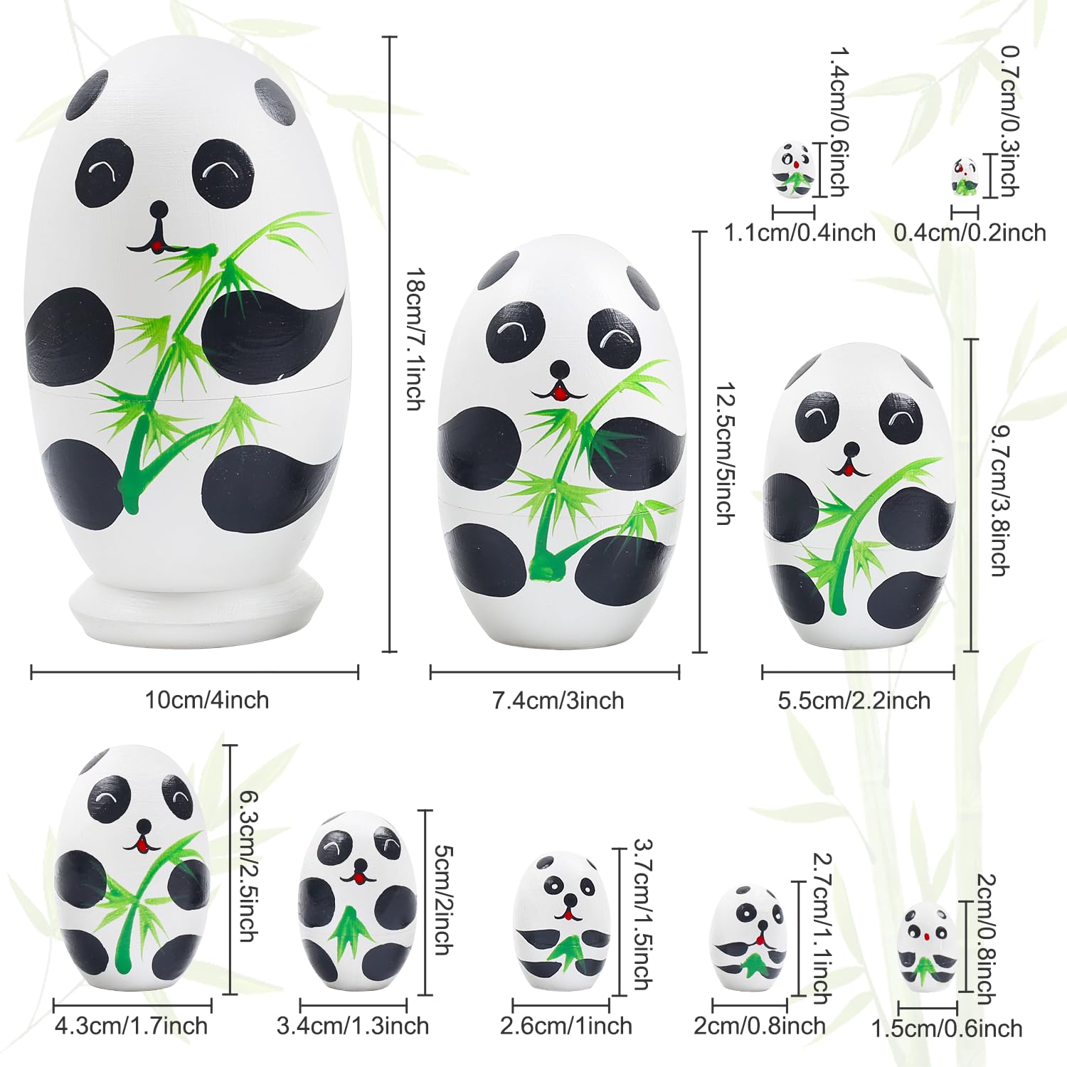 NEPOG Cute Panda Nesting Dolls, Panda Bears Egg Shape Wooden Handmade Nesting Dolls Set 10 Pieces for Kids Boys Girls Birthday Home Room Decoration
