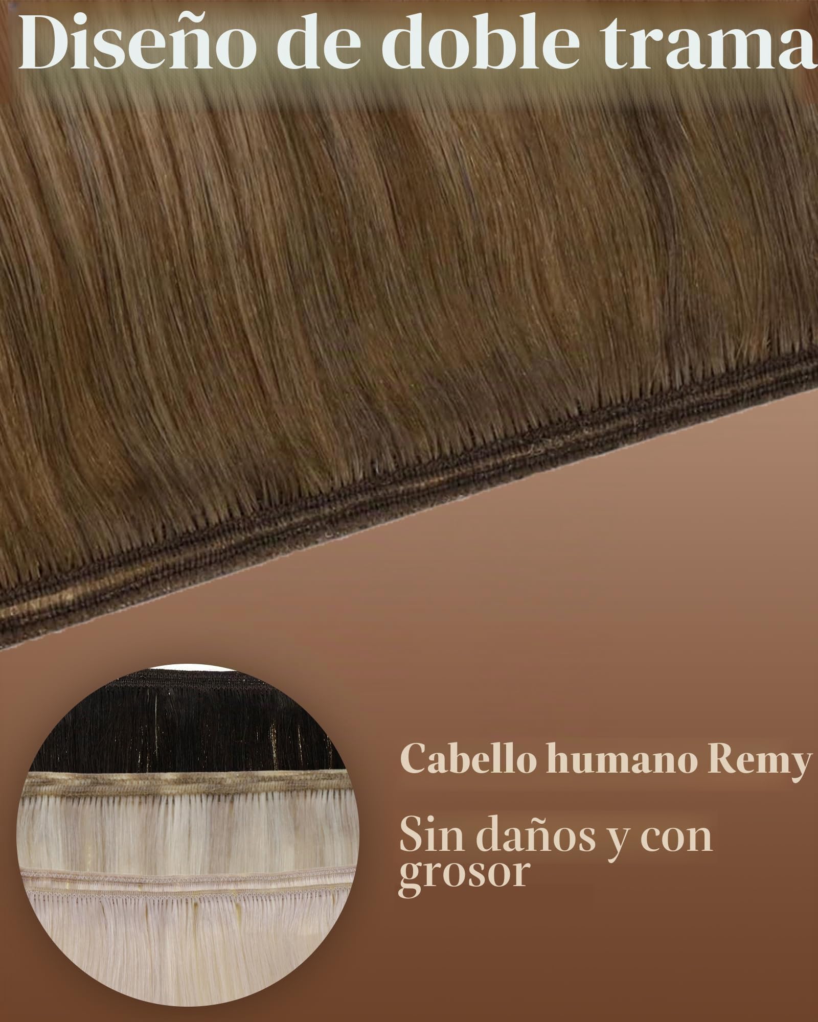Hetto Extensiones Pelo Natural Cortina Marrón Claro Ombre Rubio Dorado Extensiones de Cabello Humano Coser Invisibles Castaño 40 cm 100g #8/16/8 | Cabello humano Remy, doble weft, anti-pérdida y sin nudos. Trama fina invisible, cómoda. Para bodas y uso di
