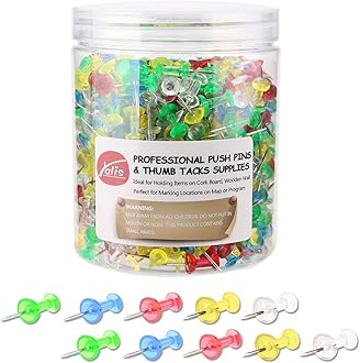 Yalis Push Pins 600 Count Clear Multicolored, Standard Thumb Tacks Steel Point and Clear Multi-Colors Plastic Head