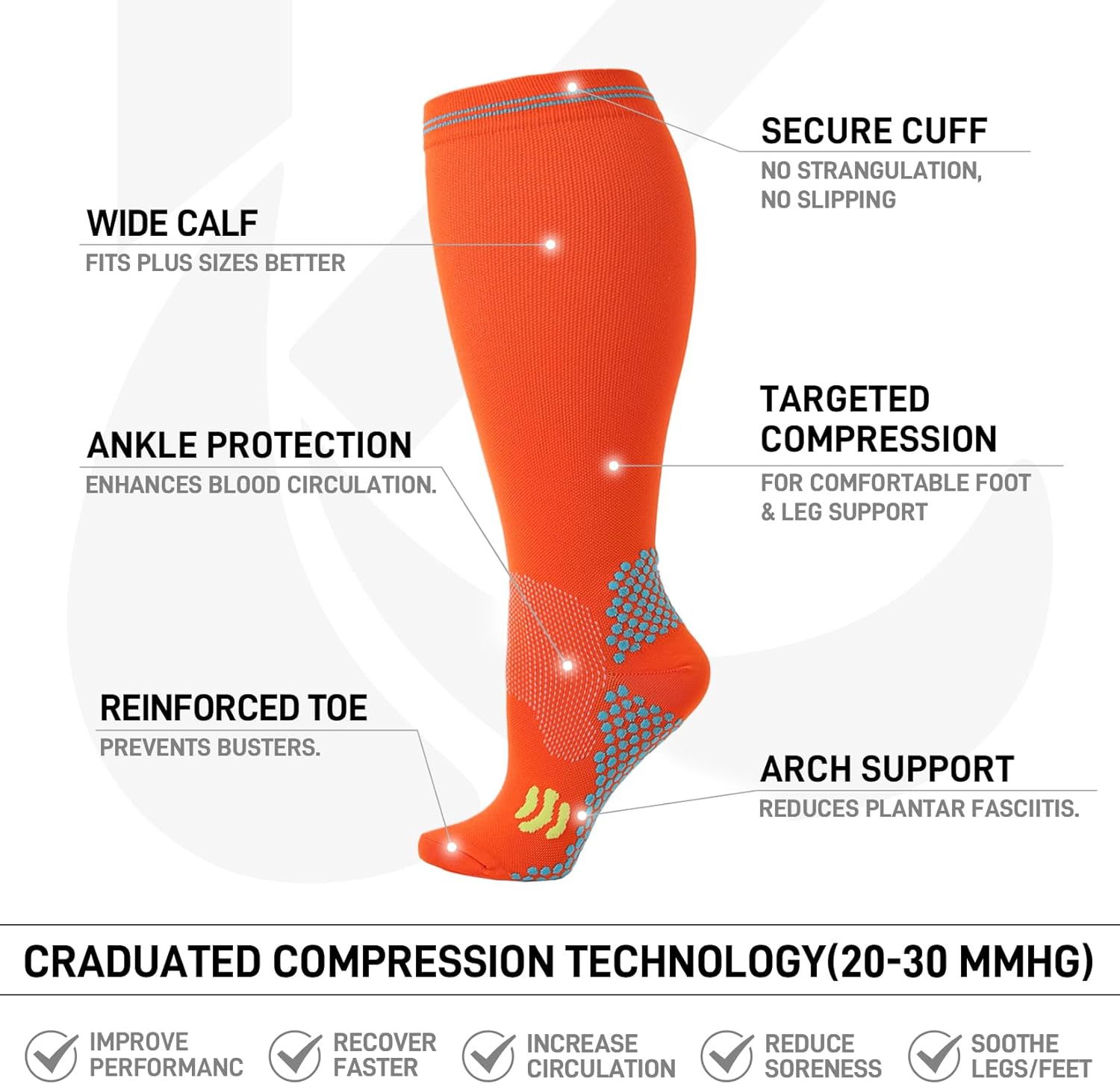 Kickticks Plus Size Compression Socks-Wide Calf Knee High Socks for Men & Women, 20-30mmHg, Available in 2XL to 4XL, 4 Pairs - Image 5