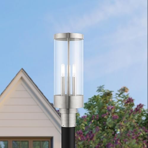 Miniatura 2 de Livex Lighting 20728-91 Hillcrest - Linterna de poste superior para exteriores, acabado de níquel cepillado con cristal transparente