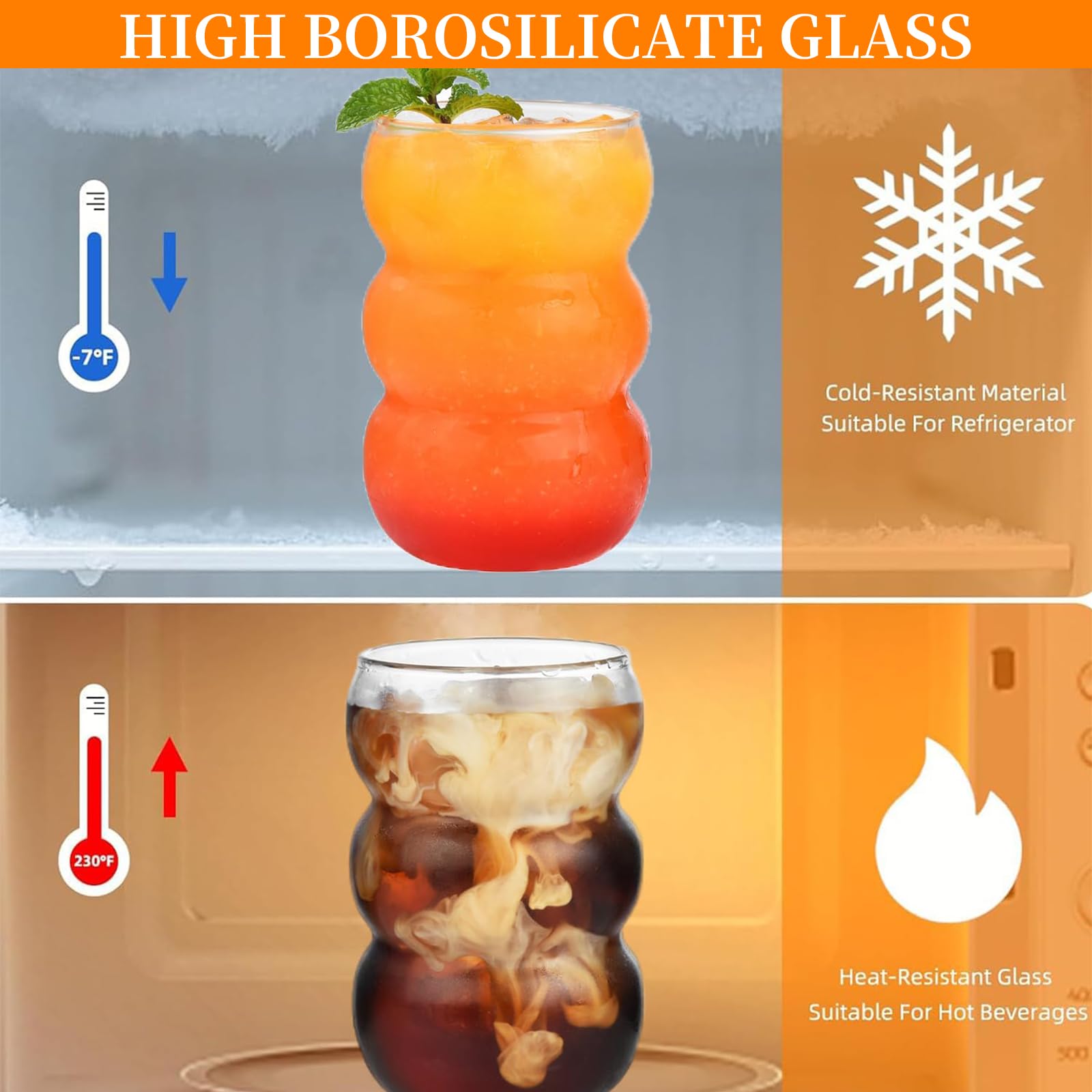 Bicchiere in borosilicato di Grande capacità 550 ml, (Bicchiere 550 ml*4 + cannucce*4 + Spazzola per la Pulizia delle cannucce*1)