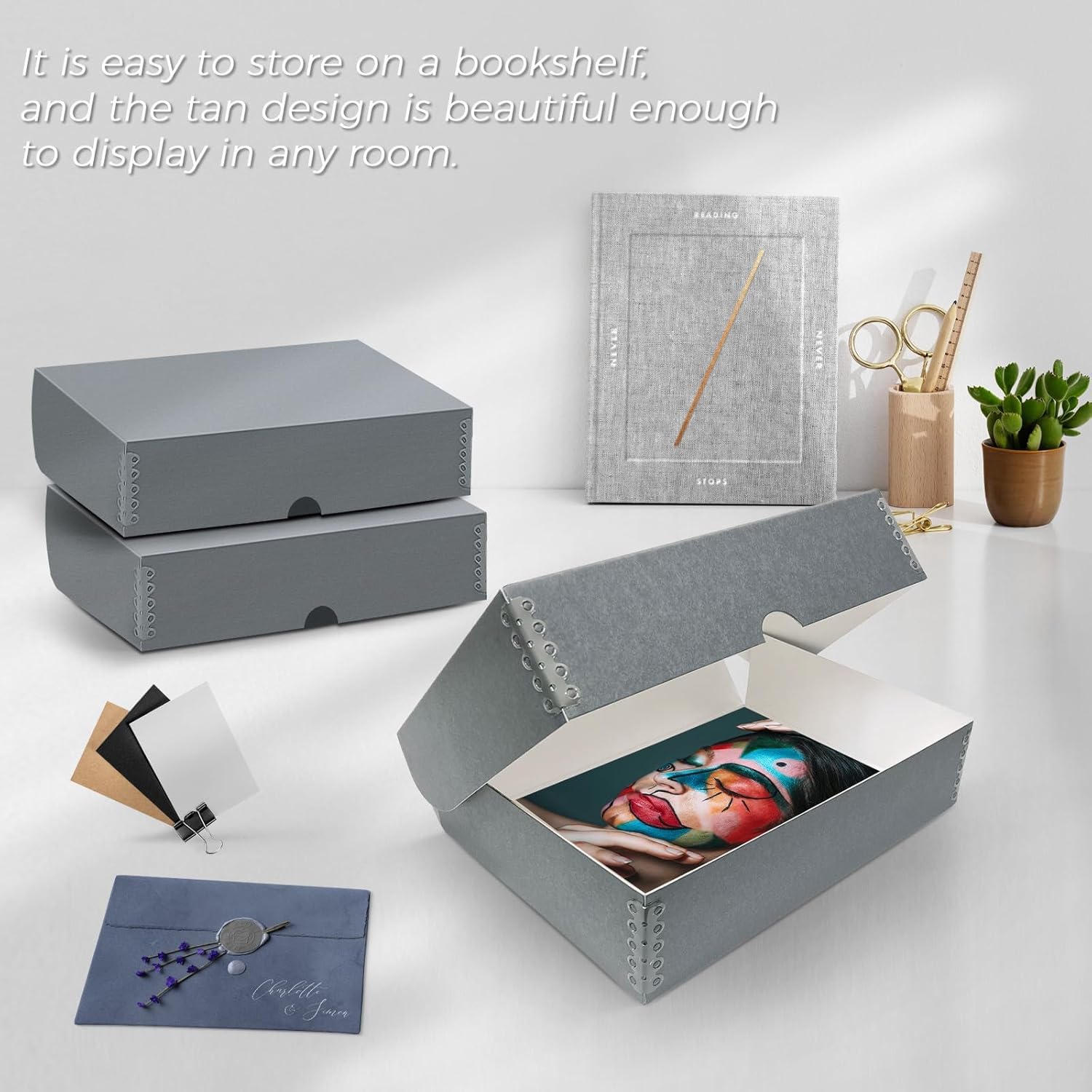 Lineco, 9x12 Clamshell Archival Folio Storage Box, 3" Deep, Acid-Free with Metal Edge Preservation Box. Preserves Picture Magazines Longevity, Organize Photos or Documents, Artwork, DIY, Pack of 2