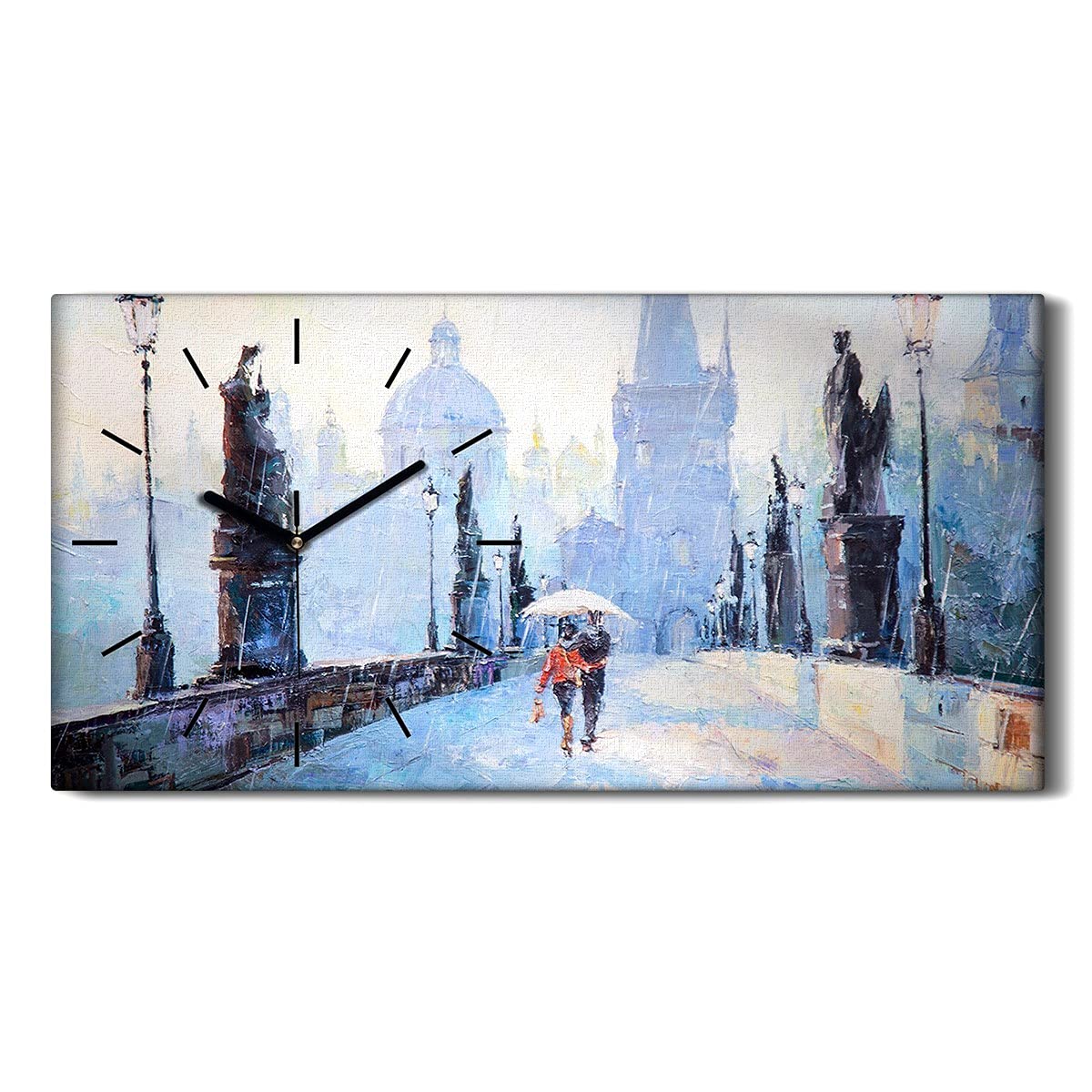Horloge sur Toile Salon Moderne Amoureux de la Pluie 60x30
