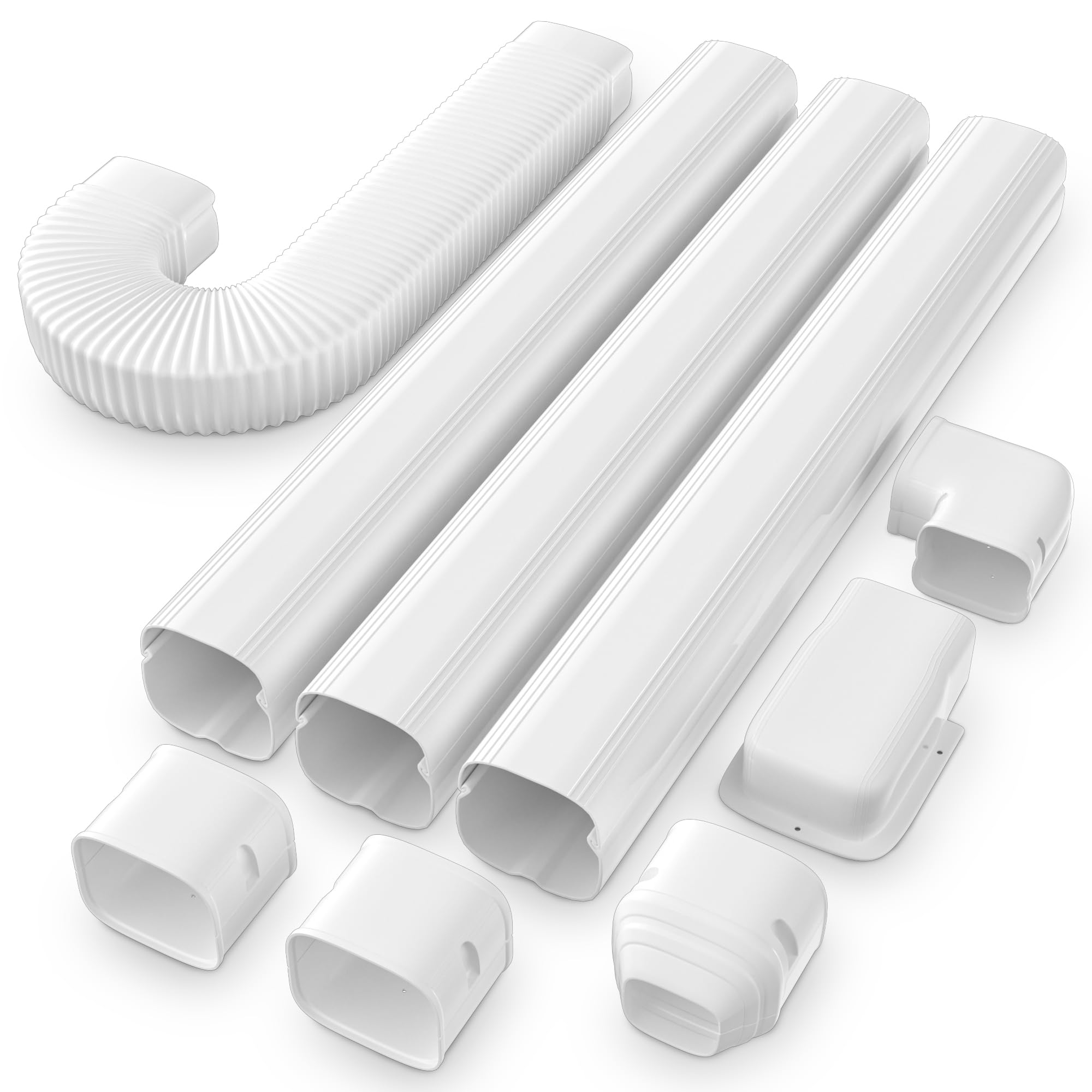 4'' 13Ft Line Set Cover Kit for Mini Split Ductless Air Conditioners and Heat Pumps, Central AC Decorative Upgraded UV-Proof Strong& Resistant PP Pipe with Flexible Pipe