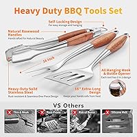 Vista 2 de Juego de accesorios para parrilla de 16 pulgadas, herramientas de accesorios para barbacoa de acero inoxidable resistente y accesorios para parrilla