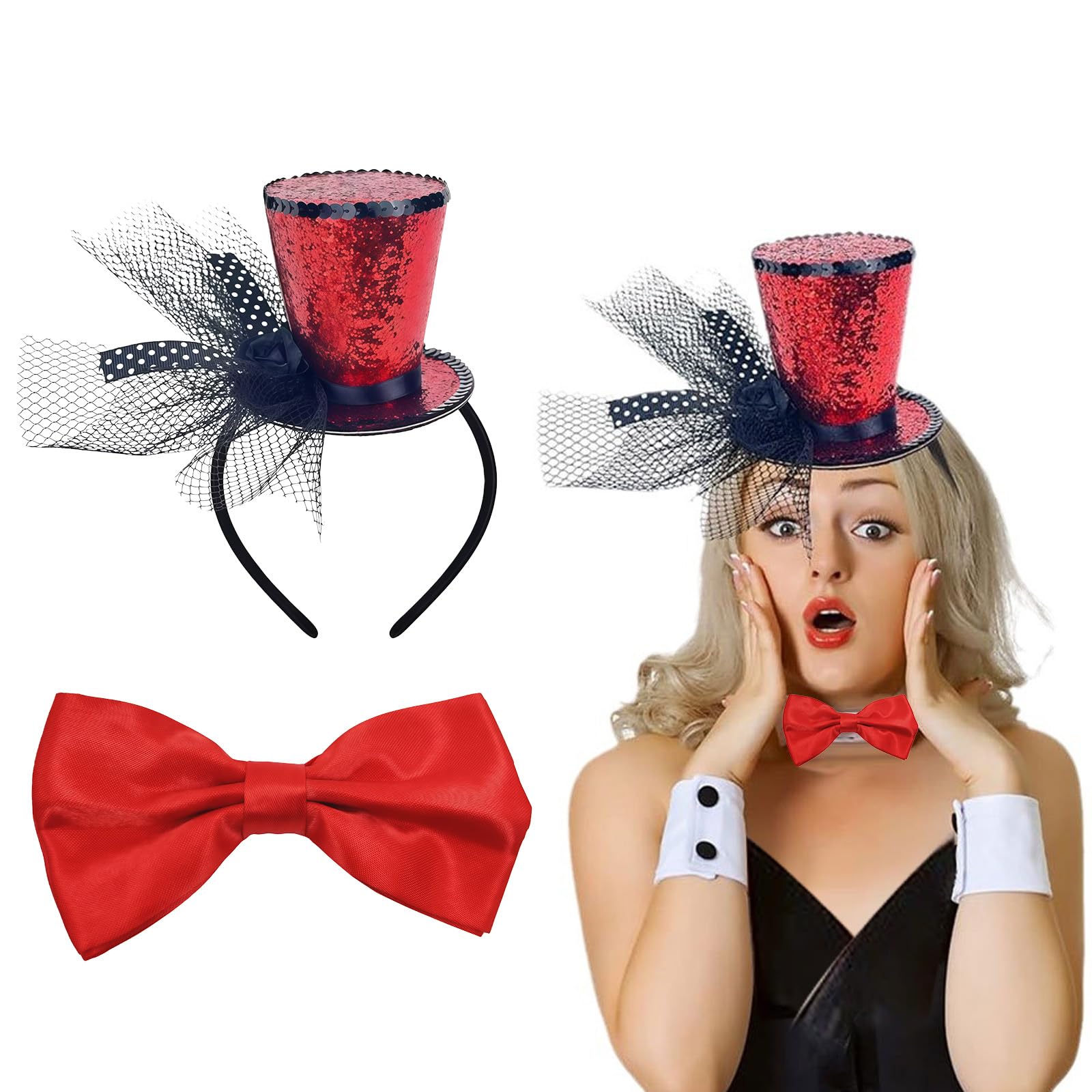 Mini sombrero de fiesta con banda para el cabello, adorno brillante de 19x8 cm, ideal para disfraces de Halloween, bodas y eventos retro, accesorio elegante para mujeres