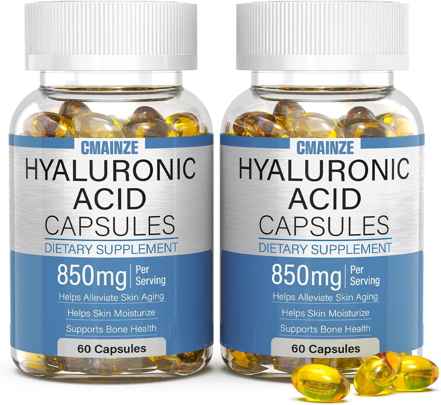 DOES NOT HAVE A EXPIRATION DATE  Hyaluronic Acid Supplements, 850mg Highly Bioavailable Hyaluronic Acid Capsules, Supports Skin Hydration, Joint Lubrication, Effective Absorption, 60 Capsules, 2 Pack