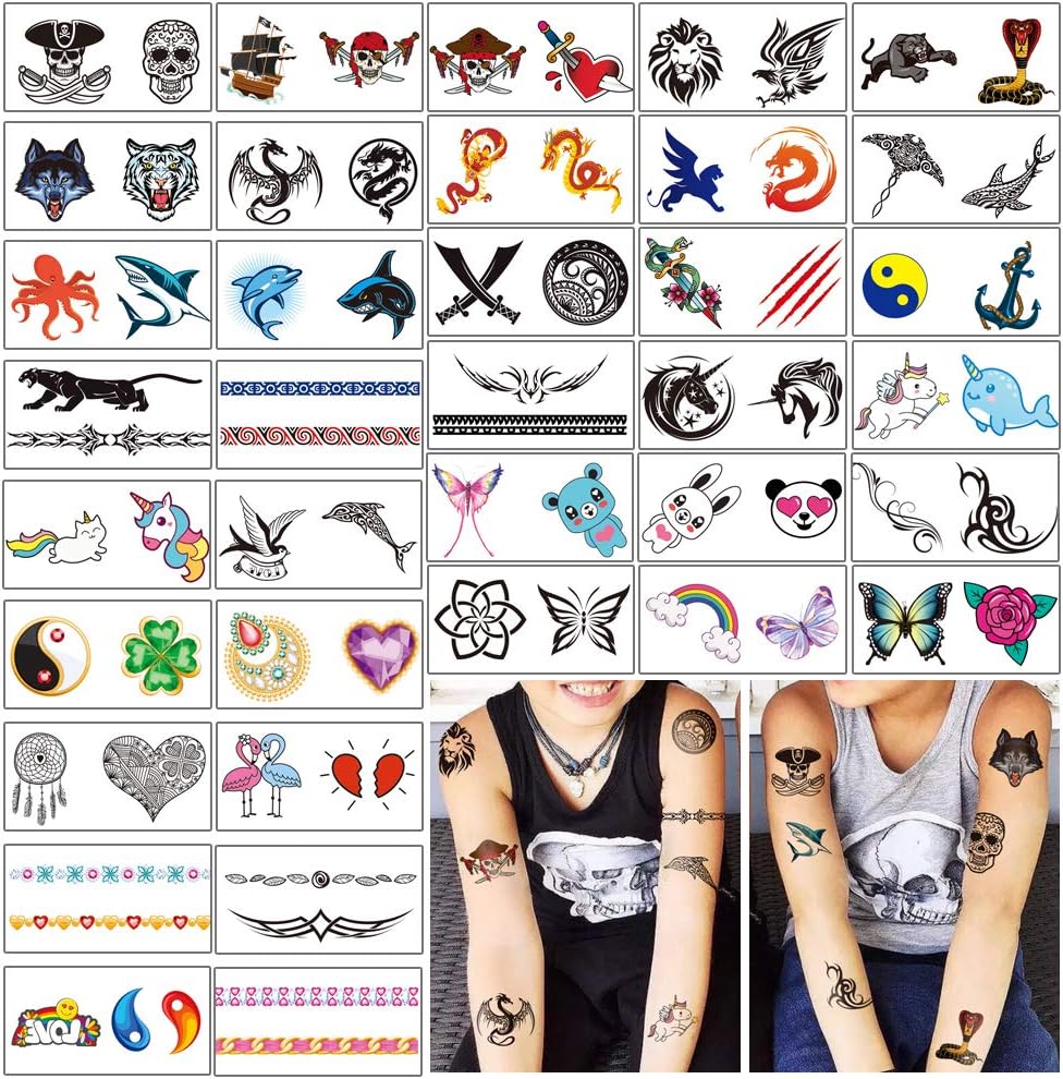 Temporary Tattoos for Kids - 72 Tattoos on 36 Sheets