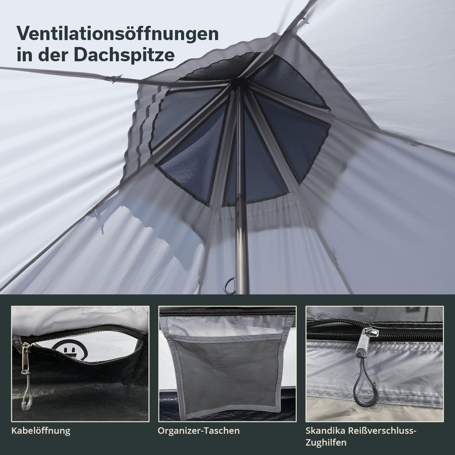 Skandika Tienda de campaña India Tipi Hetta | para 4-6 Personas, 2-3 m de Altura, Suelo Cosido, 3000 mm de Columna de Agua, UV 50+