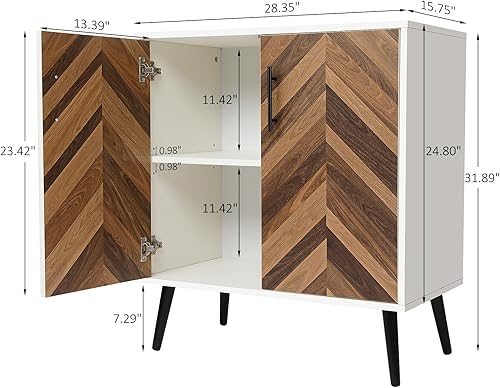 Miniatura 2 de Likein Armario de almacenamiento moderno con 2 puertas, armario de acento blanco con almacenamiento, aparador de madera independiente con estantes