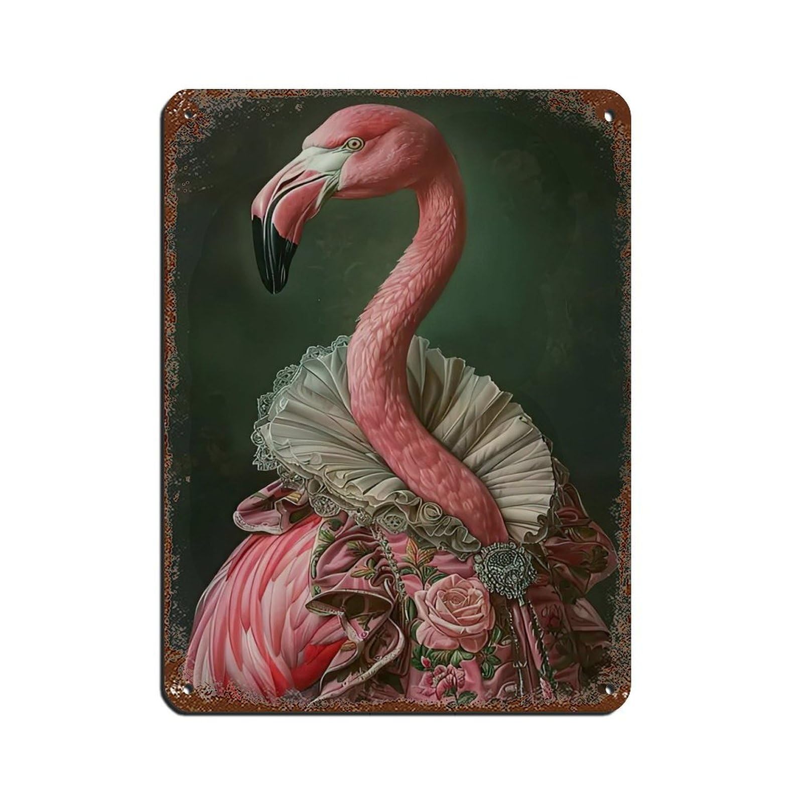 Vintage Renaissance Flamingo Painting Poster Tin Sign Vintage Metal Pub Club Cafe Bar Home Wall Art Decoration Poster Retro 12x16inch(30x40cm)