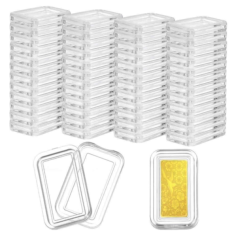 FINGERINSPIRE 50Pcs Acrylic Silver Bar Case with Lids, Rectangle Clear Bullion Storage Box Plastic Capsule Storage Container Fit for Silver Bar(2.05x1.05cm Inner Diameter)
