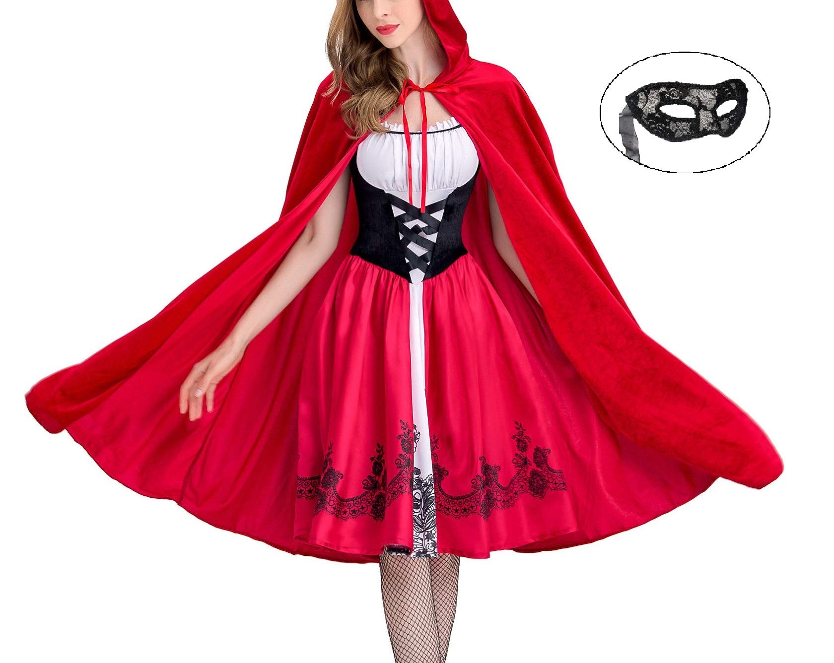 Vegang Women Fancy Little Red Riding Hood Style Costume Party Dress Cape
