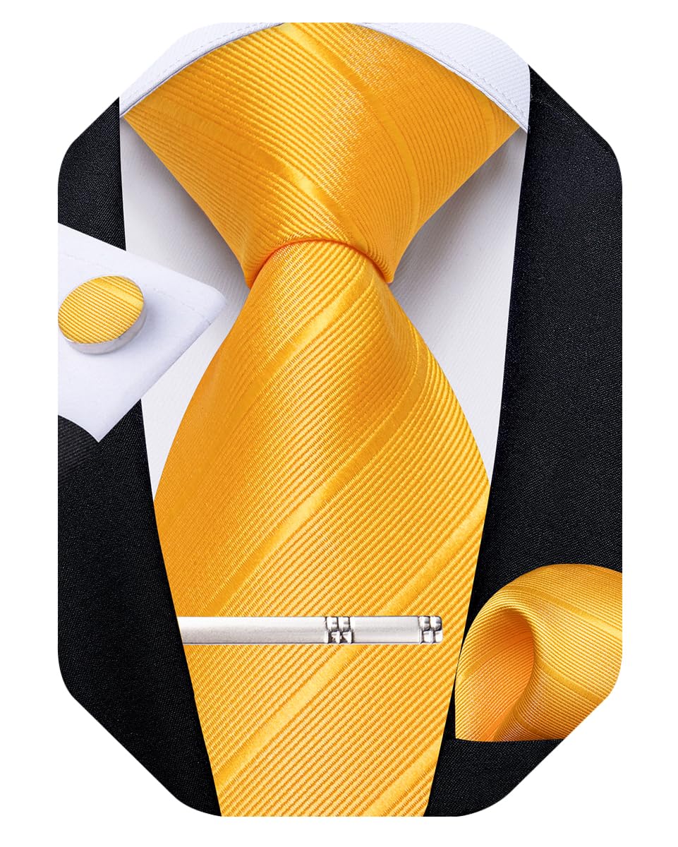 DiBanGu Mens Striped Tie Silk Woven Necktie and Pocket Square Cufflinks Tie Clip Set Wedding Business Formal Gift Tie for Men