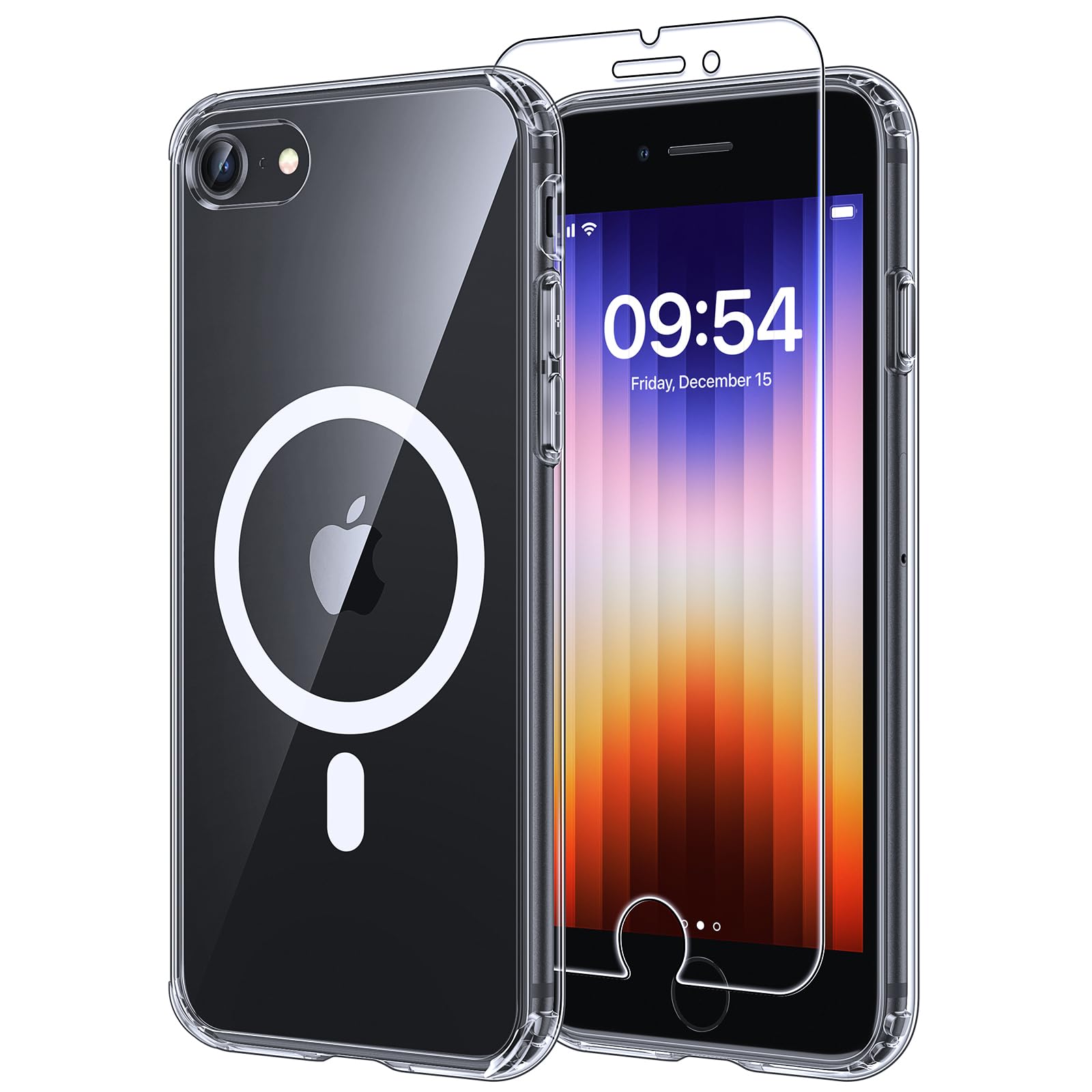 TAURI Cover per iPhone SE 2022/2020,iPhone 8/7 con Pellicola in Vetro Temperato,[Compatibile con MagSafe] Magnetica Custodia per Sottile Anticaduta - Trasparente