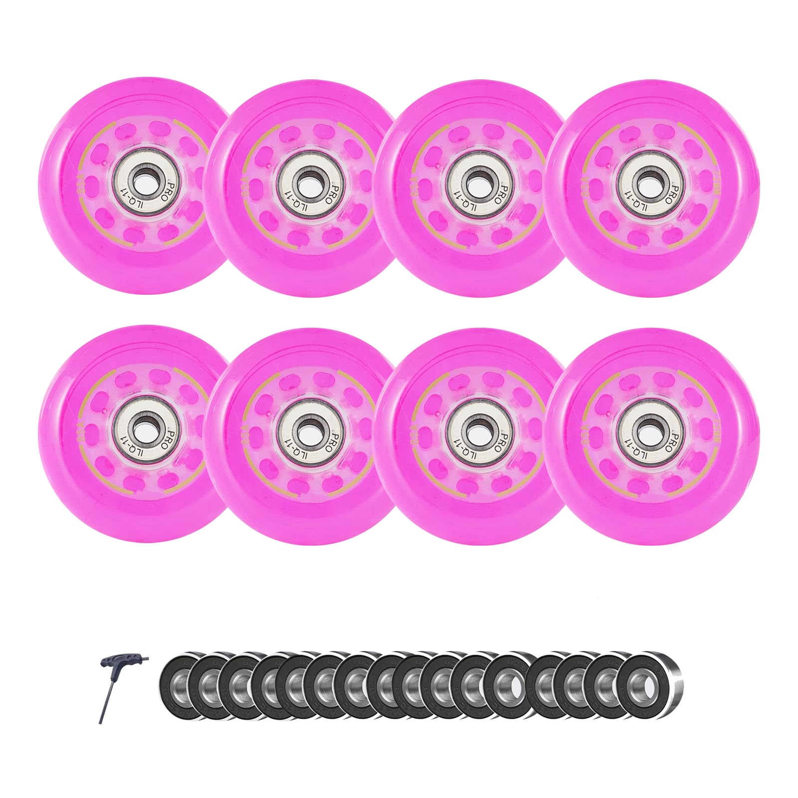 Ruote per Pattini in Linea, Confezione da 8, Ruote di Ricambio per Pattini in Linea, per Interni Ed Esterni, con Cuscinetti Preinstallati. Pink 68mm