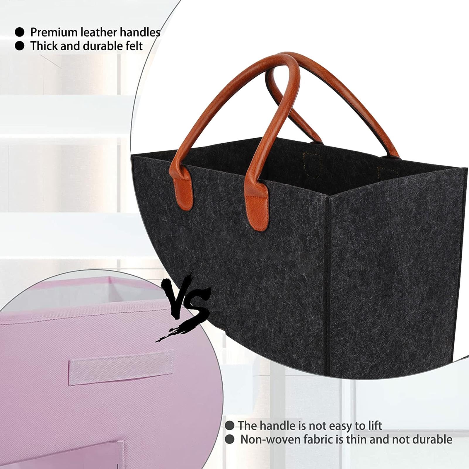 Cesto per scale a forma di L | 2 pz Cestini portaoggetti pieghevoli per scale | Organizer grande per cesta per scale con manico in pelle | Scatola portaoggetti multiuso senza deformazione