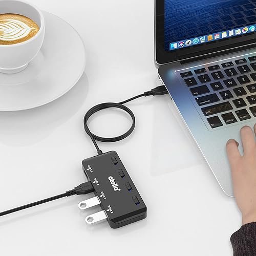 Miniatura 6 de Concentrador USB, divisor de concentrador USB 3.0 de 4 puertos con cable extendido de 2 pies, extensor USB de datos ultra delgado con interruptores