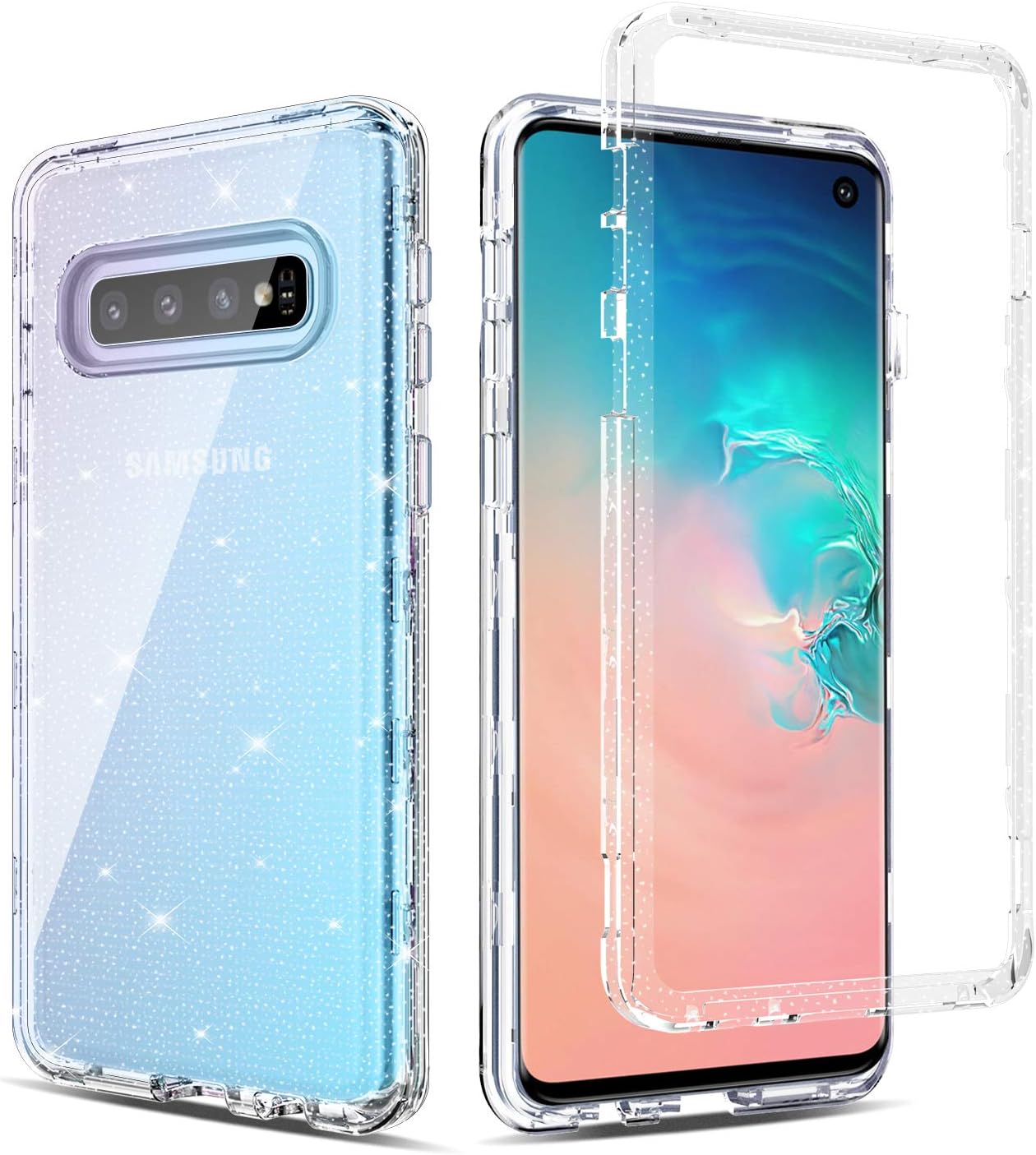 BENTOBEN Samsung Galaxy S10 Case, 3 in 1 Heavy Duty Shockproof Full Body Rugged Hard PC Soft TPU Bumper Durable Slim Protective Phone Cases for Samsung Galaxy S10 6.1 Inch 2019, Crystal Clear Glitter