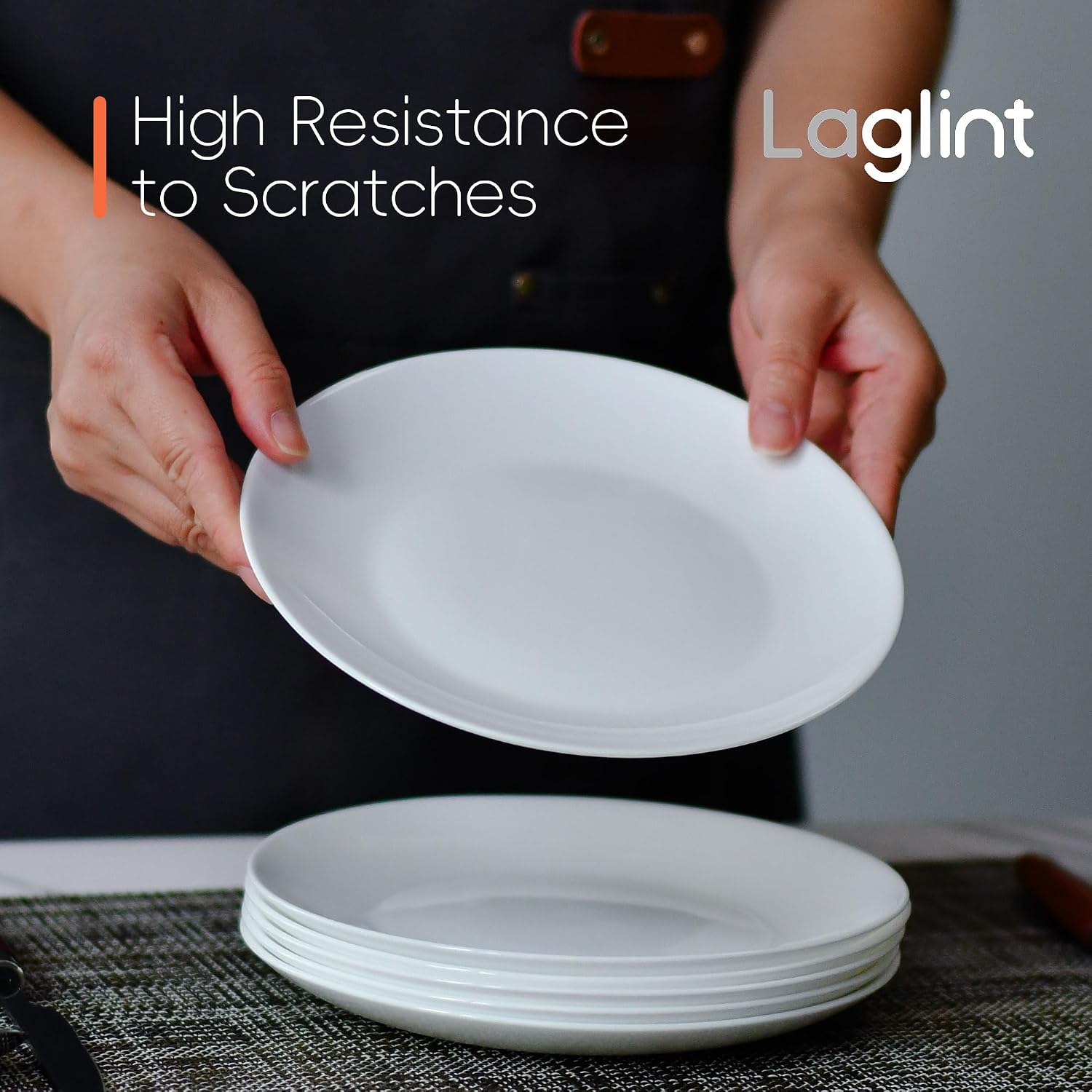 LaGlint 7.5 Inch Appetizer Plate Set of 6, White Opal Glass Plates