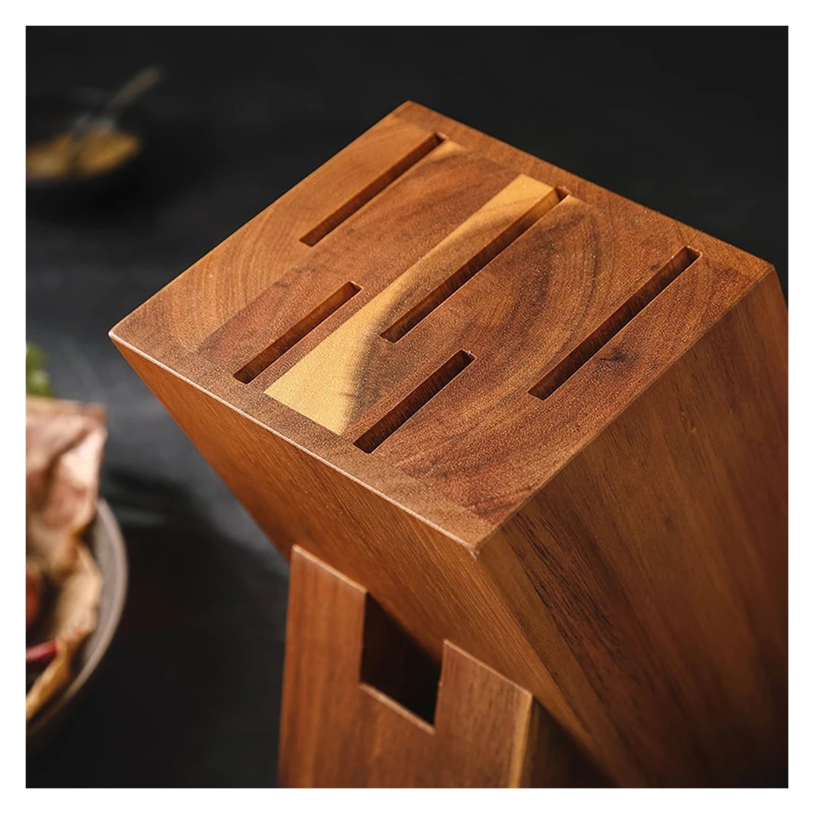 Soporte for cuchillos de madera acacia compatible con XINZUO Arrival, soporte for tijeras, ranura for almacenamiento, herramienta cocina
