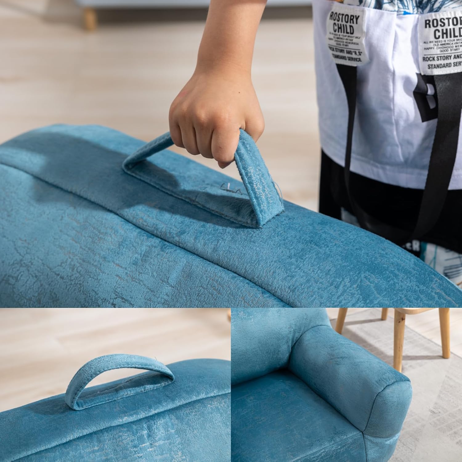 Bean Bag Chair, Comfy Velvet Fabric Beanbag Chair, Soft Stuffed Bean Bag Chair with Top Carry Handle, Beanbag Chair for Boys and Girls Teens Blue