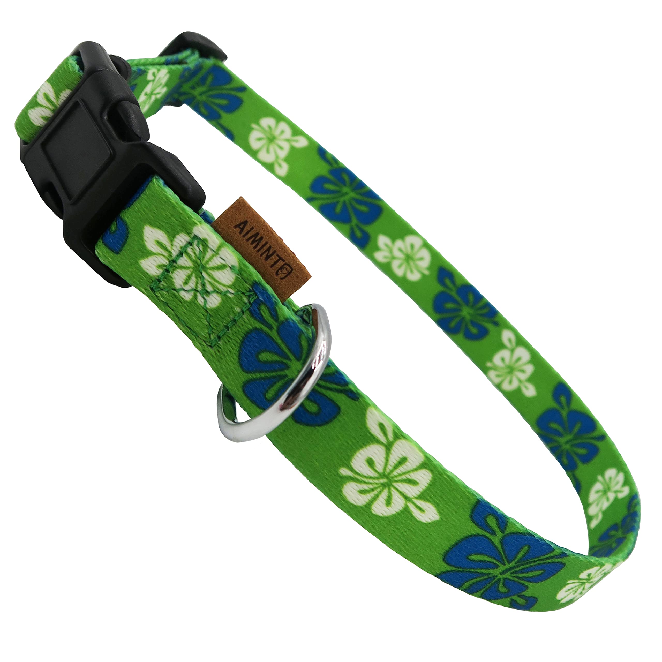 Aiminto Dog Collar, Cute Floral Pattern, Soft and Adjustable Collar with Quick Release Buckle (XS (Neck 9-13", Width 3/8"), Hawaiian Green)