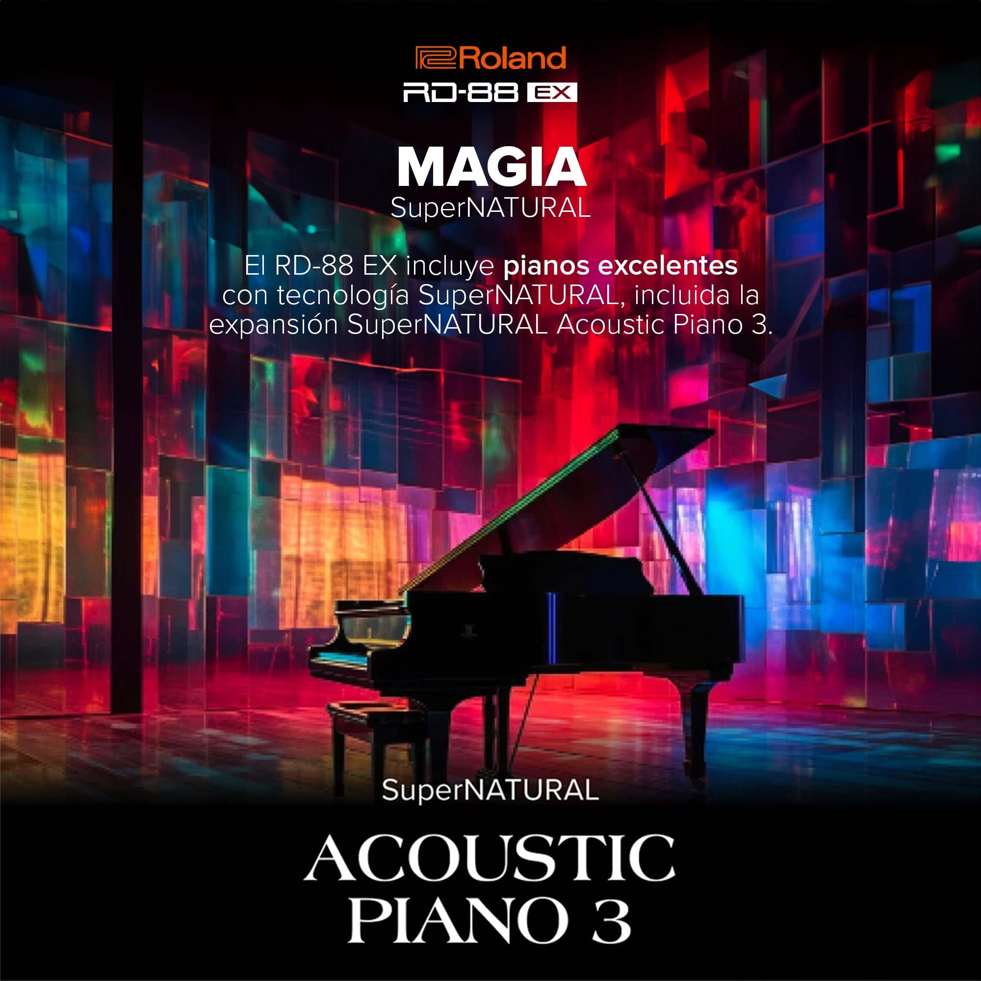 Piano de escenario Roland RD-88 EX | Teclado de 88 notas con sonidos ampliados y una resistencia espectacular | Tecnología SuperNATURAL | Generador ZEN-Core con más de 3.000 sonidos integrados