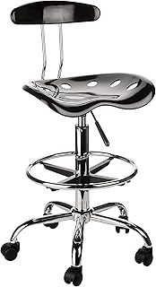 Flash Furniture Sgabello da Disegno con Seduta Stile Mezzadro, Nero Lucido e Cromo