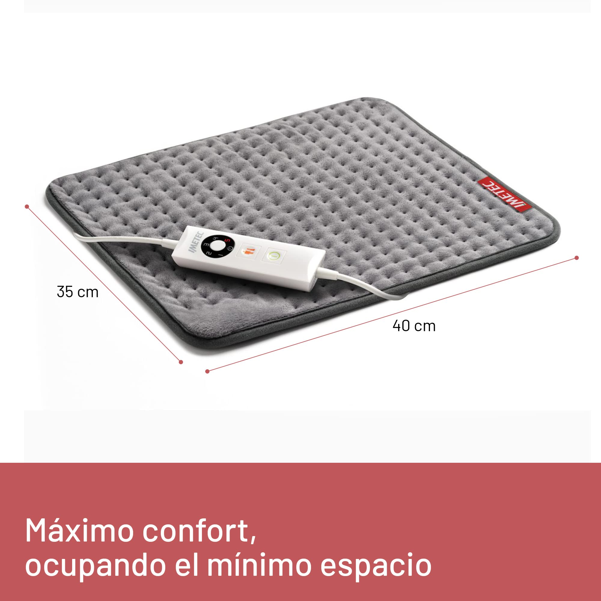 Imetec Intellisense Essential, Almohadilla térmica multiusos, para todo el cuerpo, calentamiento rápido, tela hipoalergénica, 5 temperaturas, bloqueo eléctrico de seguridad, lavable, 40 x 35 cm