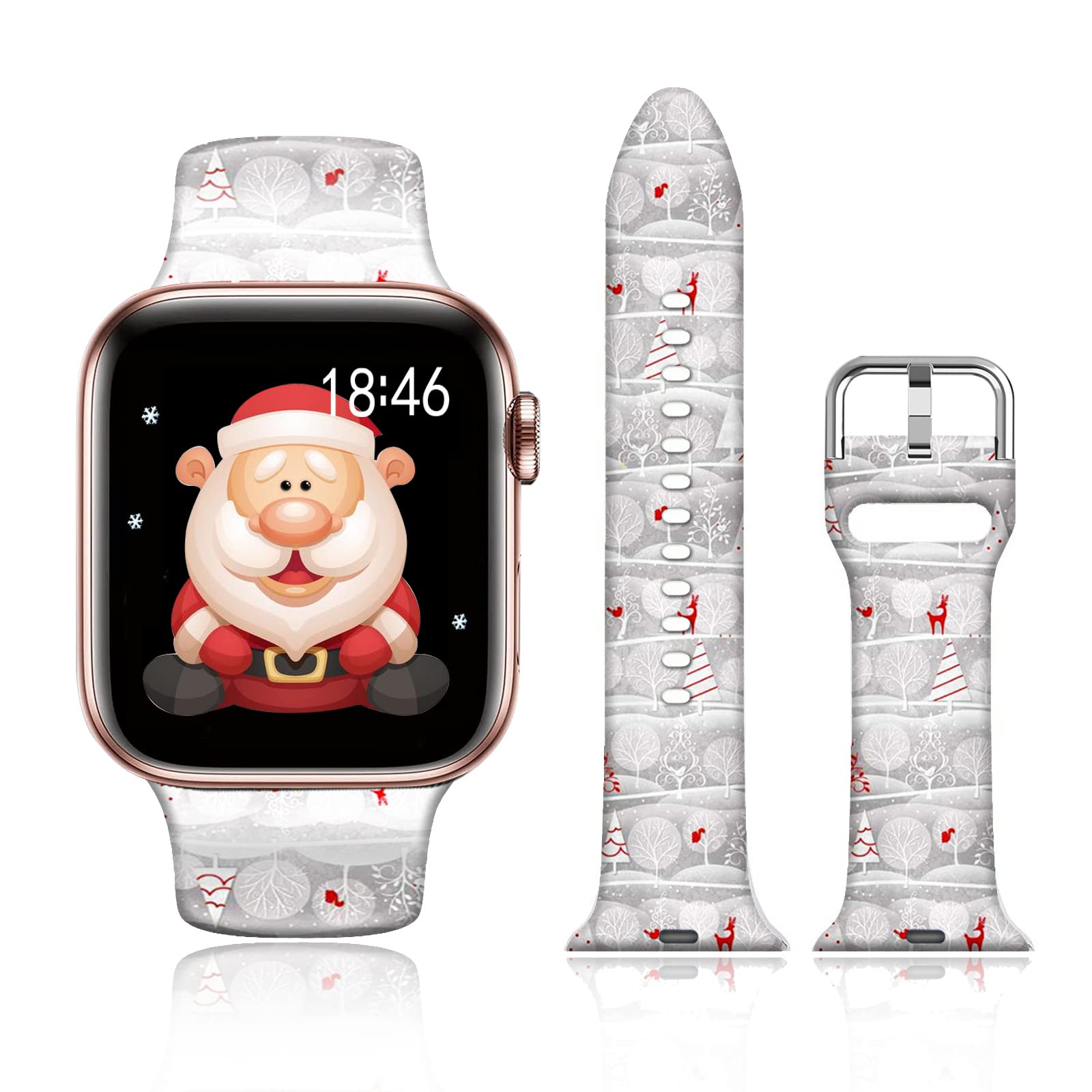 FTFCASE Sport Bands Compatible with iWatch 38mm/40mm Snowflake-Red, Flower Printed Soft Silicone Strap Replacement for iWatch 38mm/40mm Series 5/4/3/2/1