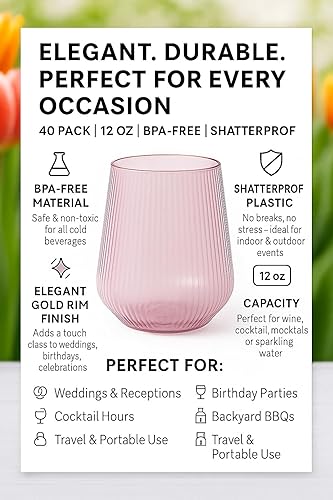 Miniatura 3 de Copas de plástico irrompible para vino, champán, whisky, 40 unidades, de origami, ondulaciones, elegantes, duraderas, desechables, para interiores y