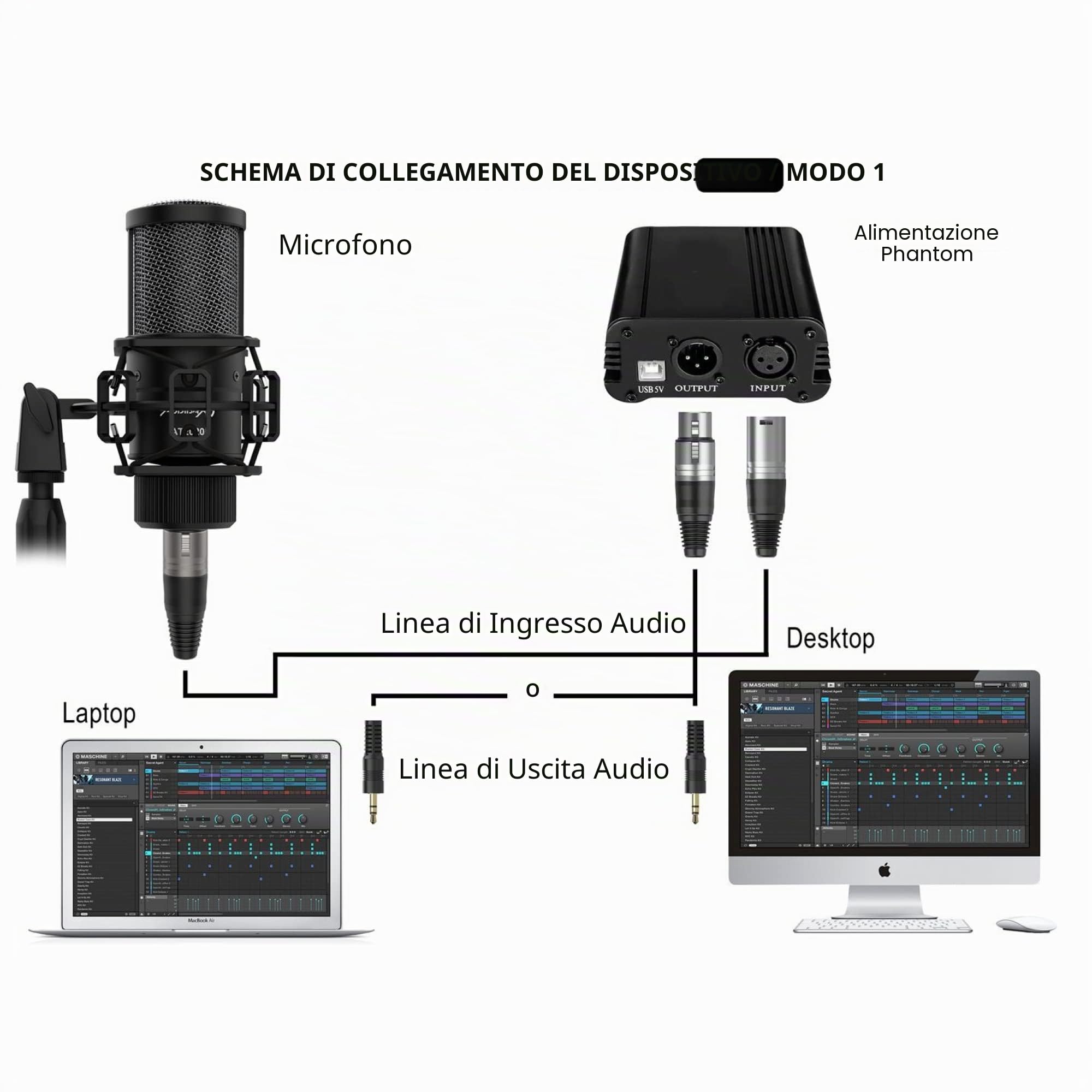 Audibax AT2020 Producer - Microfono a Condensatore da Studio - Include Cavo XLR, Supporto da Tavolo e Ragno, Parabrezza e Custodia per il Trasporto - Risposta in Frequenza 50 Hz/20 KHz - Cardioide