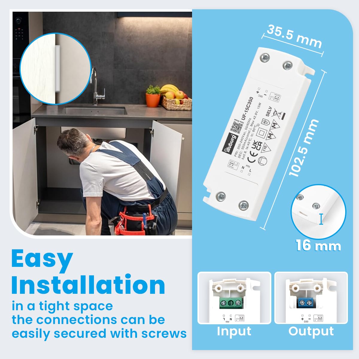 Transformador LED 300mA - 350mA Corriente Constante 7,5W - 15W Extraplano Sin Parpadeo Alimentador Fuente de Alimentación