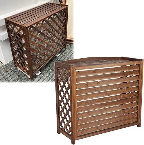 Miniatura 1 de Air Conditioning Cover Outdoor Screen Fence Weather Resistant Sturdy Solid Wood Window Air Conditioner Rack Flower Stand, Easy Assembly,