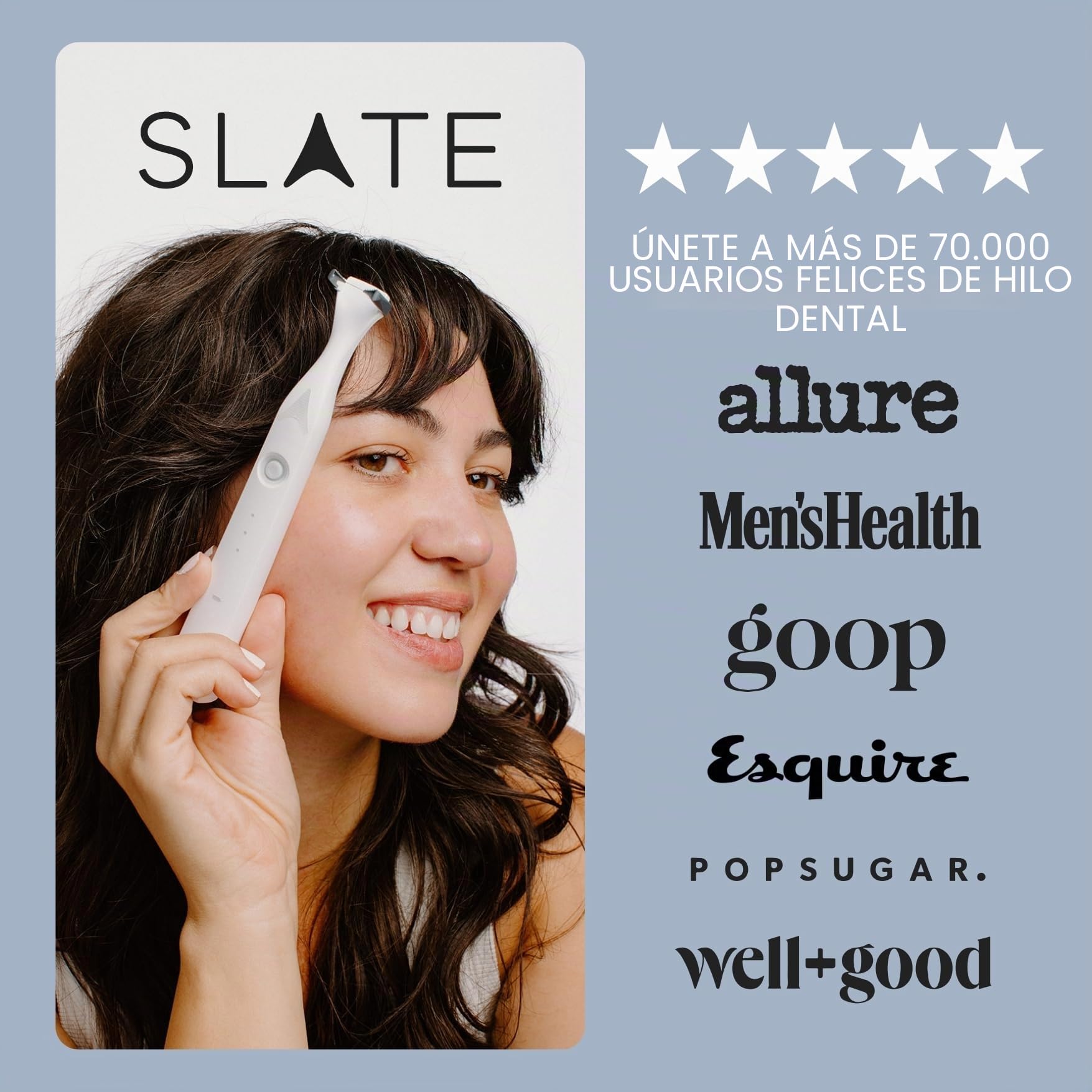 SLATE Hilo dental eléctrico | Hilo dental de lujo para dientes con 3 velocidades - Inventado por dentistas | Hilo dental reutilizable no tóxico, raspador de lengua y cuidado de las encías